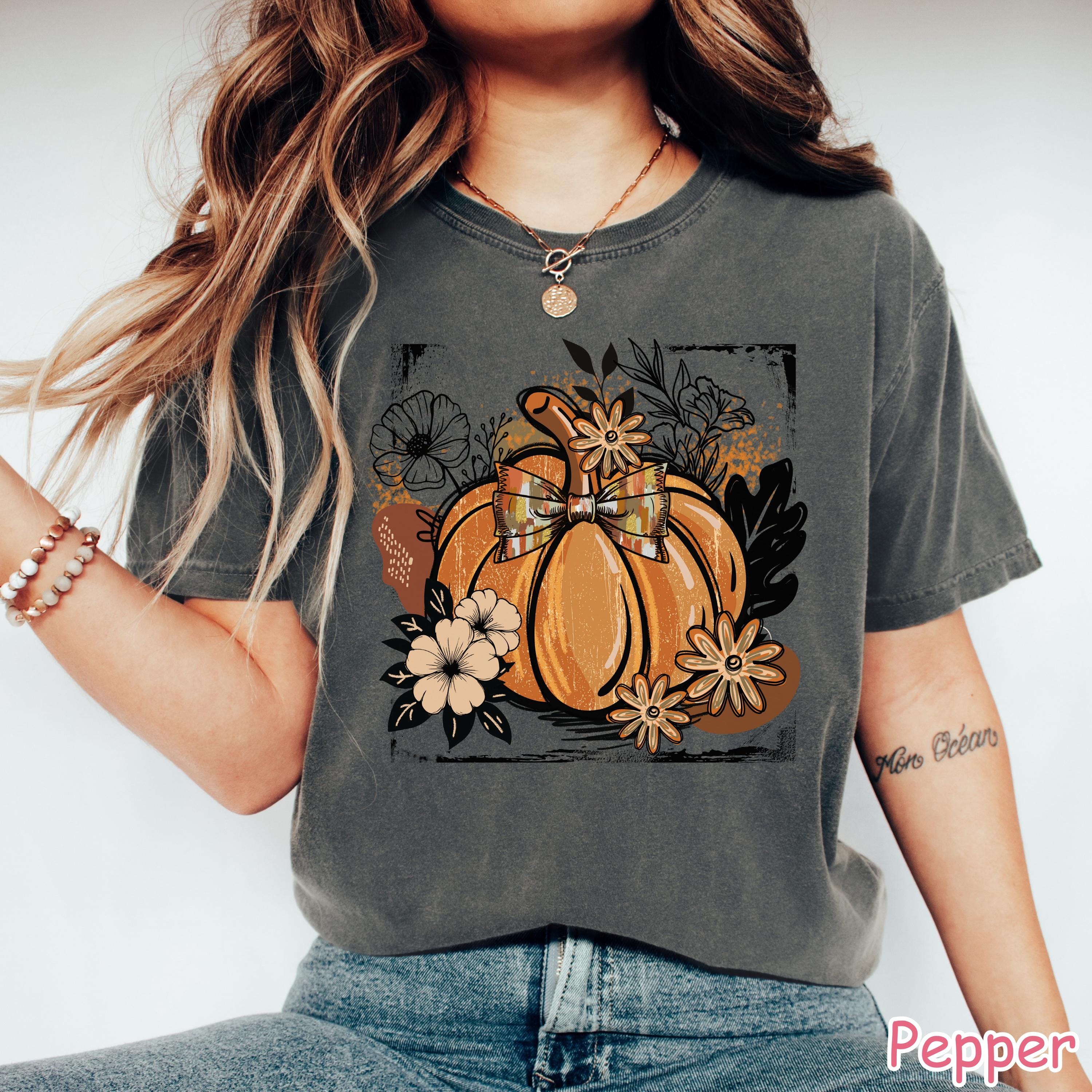 Comfort Colors® Floral Pumpkin Shirt, Retro Fall Pumpkin Shirt, Coquette Fall Bow T-Shirt, Autumn Shirt, Women's Fall T-Shirt, Pumpkin Spice