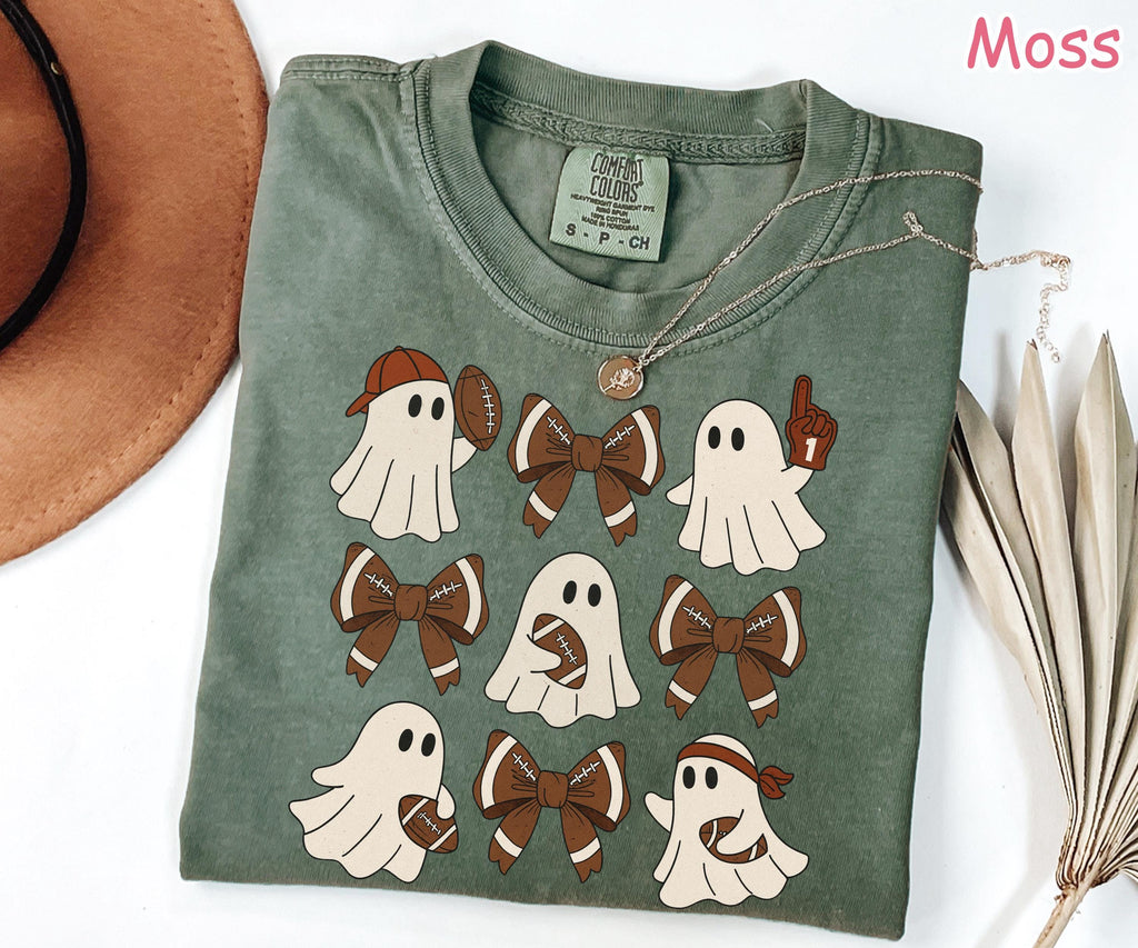 Comfort Colors® Football Ghost Shirt, Funny Halloween Football Shirt, Women's Fall Game Day Ghost Shirt, Football Mom Tee Ghost Sports Shirt