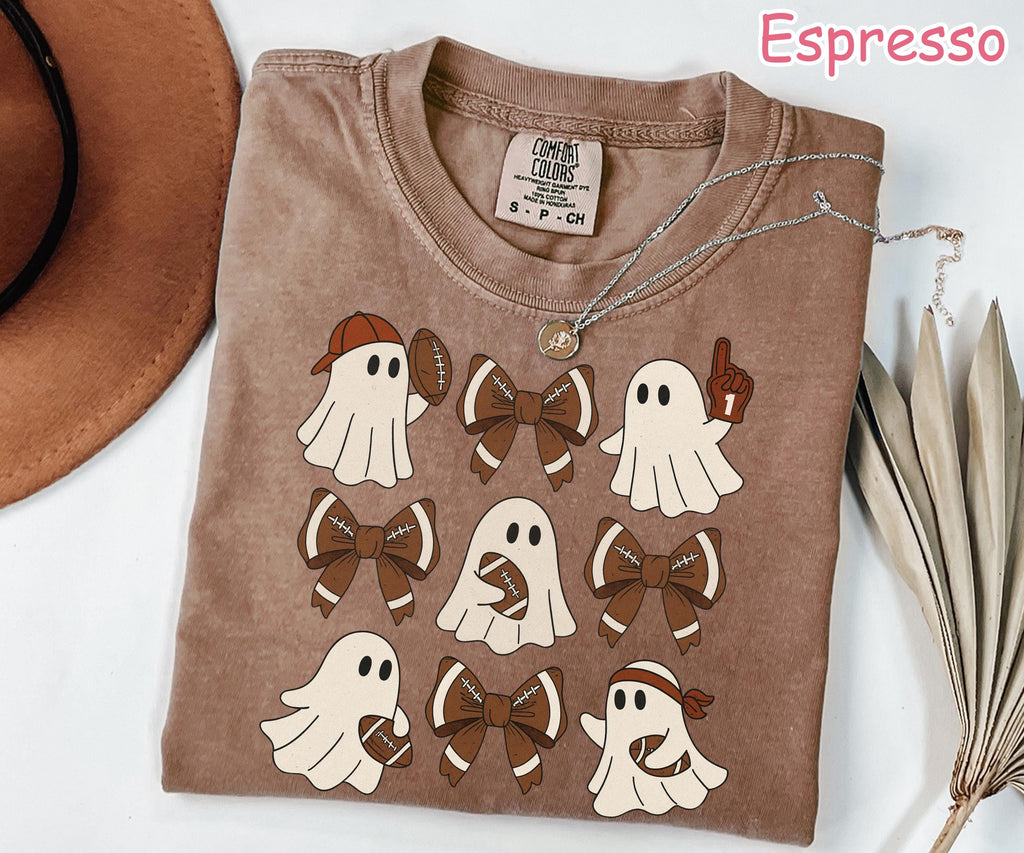 Comfort Colors® Football Ghost Shirt, Funny Halloween Football Shirt, Women's Fall Game Day Ghost Shirt, Football Mom Tee Ghost Sports Shirt