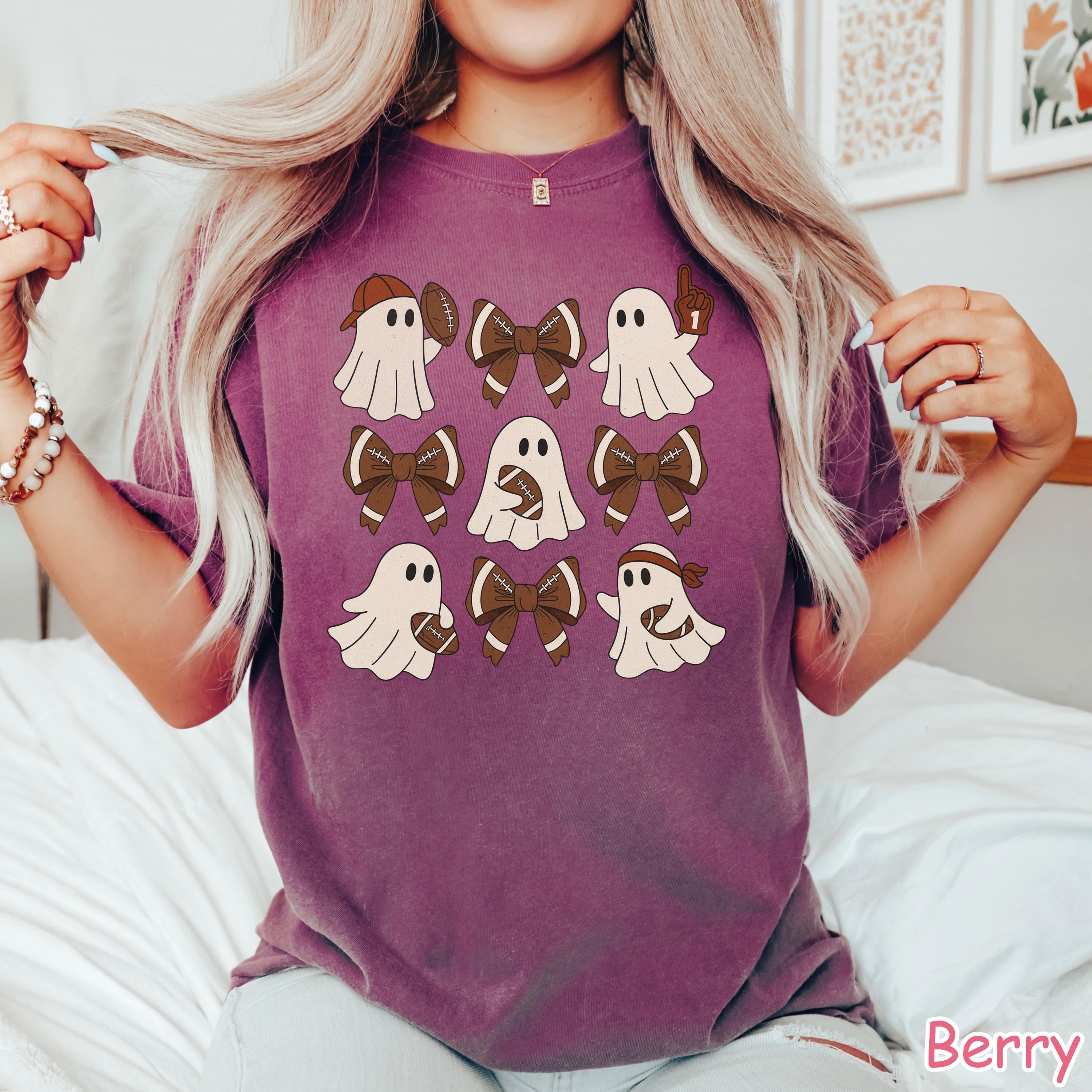 Comfort Colors® Football Ghost Shirt, Funny Halloween Football Shirt, Women's Fall Game Day Ghost Shirt, Football Mom Tee Ghost Sports Shirt