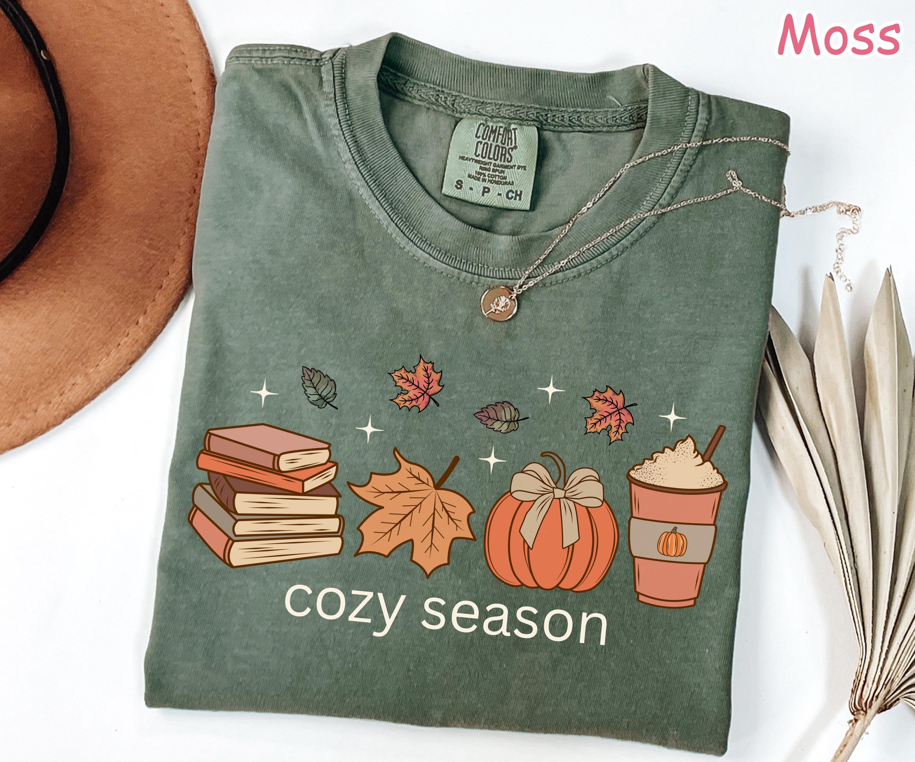 Comfort Colors® Cozy Season Shirt, Fall Pumpkin Shirt, Book Lover Gift, Women's Fall Coffee Latte Shirt, Autumn Shirt, Pumpkin Spice Shirt