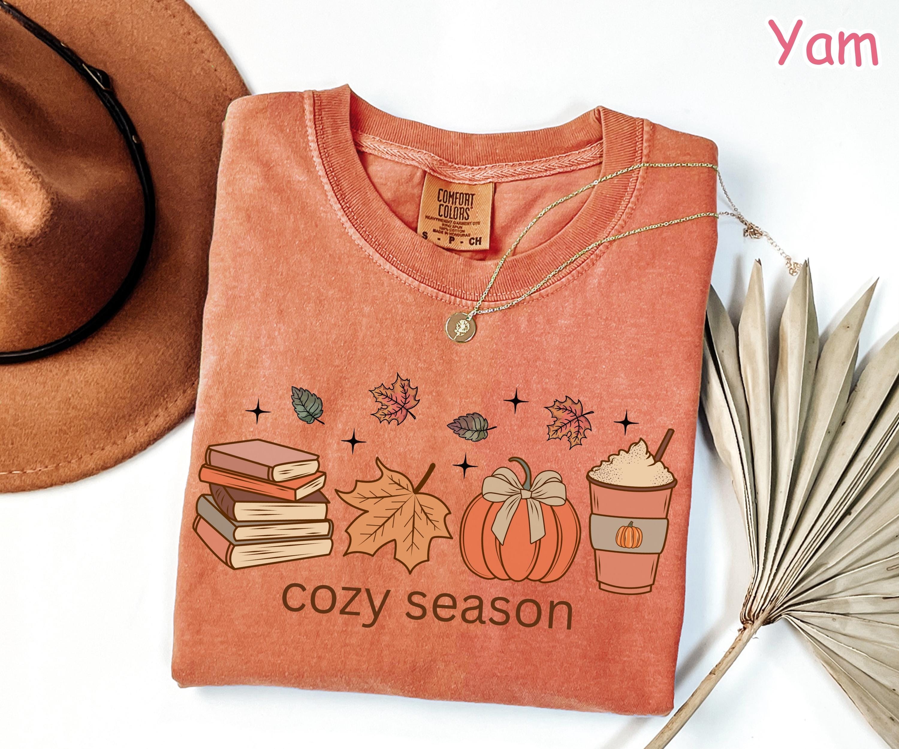 Comfort Colors® Cozy Season Shirt, Fall Pumpkin Shirt, Book Lover Gift, Women's Fall Coffee Latte Shirt, Autumn Shirt, Pumpkin Spice Shirt
