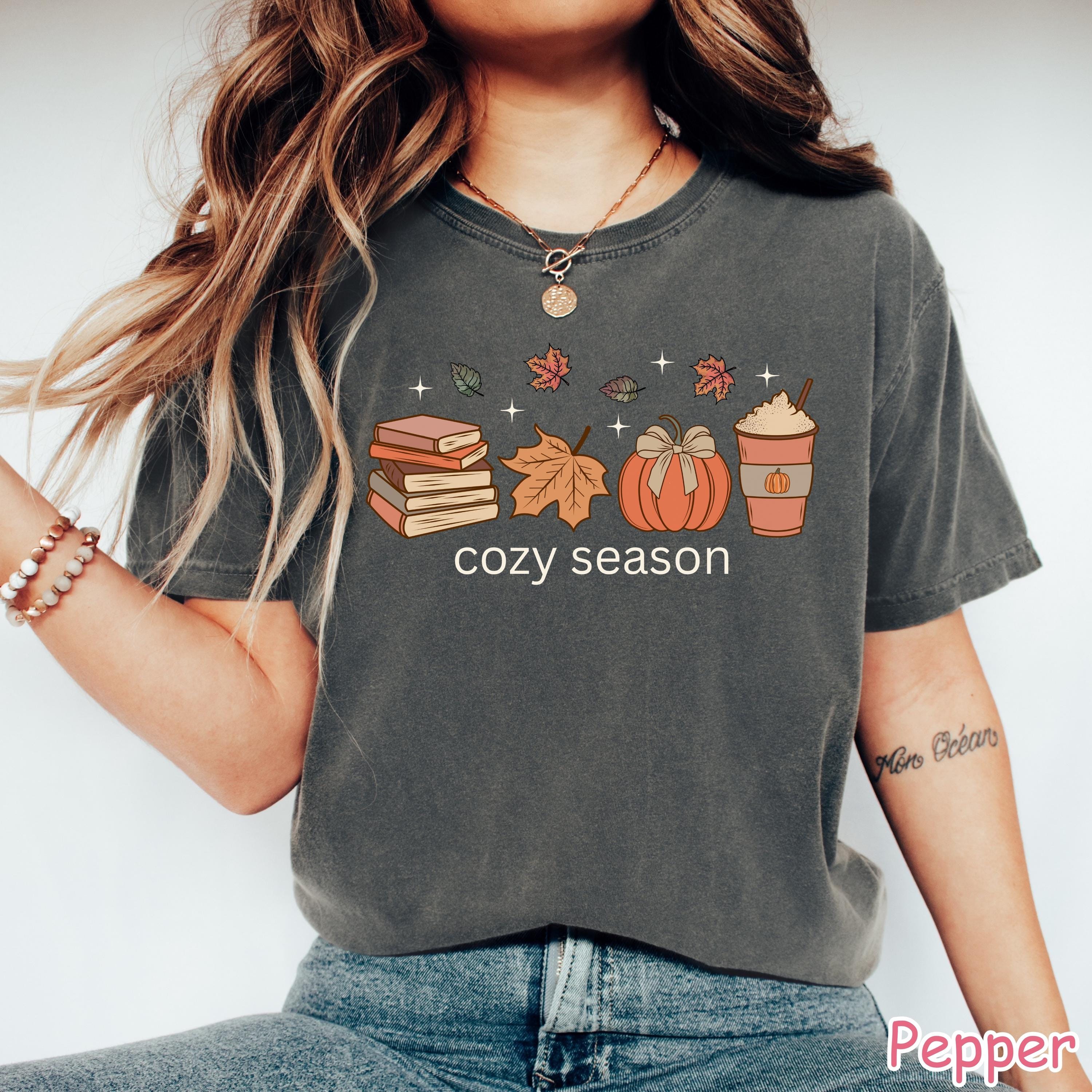 Comfort Colors® Cozy Season Shirt, Fall Pumpkin Shirt, Book Lover Gift, Women's Fall Coffee Latte Shirt, Autumn Shirt, Pumpkin Spice Shirt