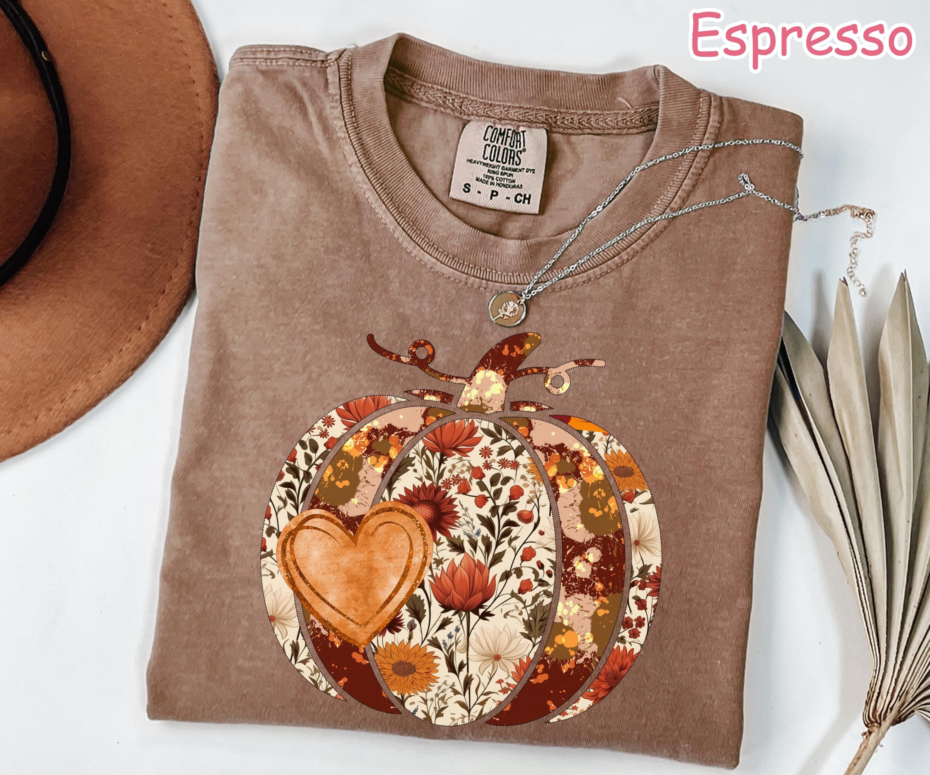 Comfort Colors Boho Pumpkin Shirt: Floral Heart, Fall Thanksgiving Tee