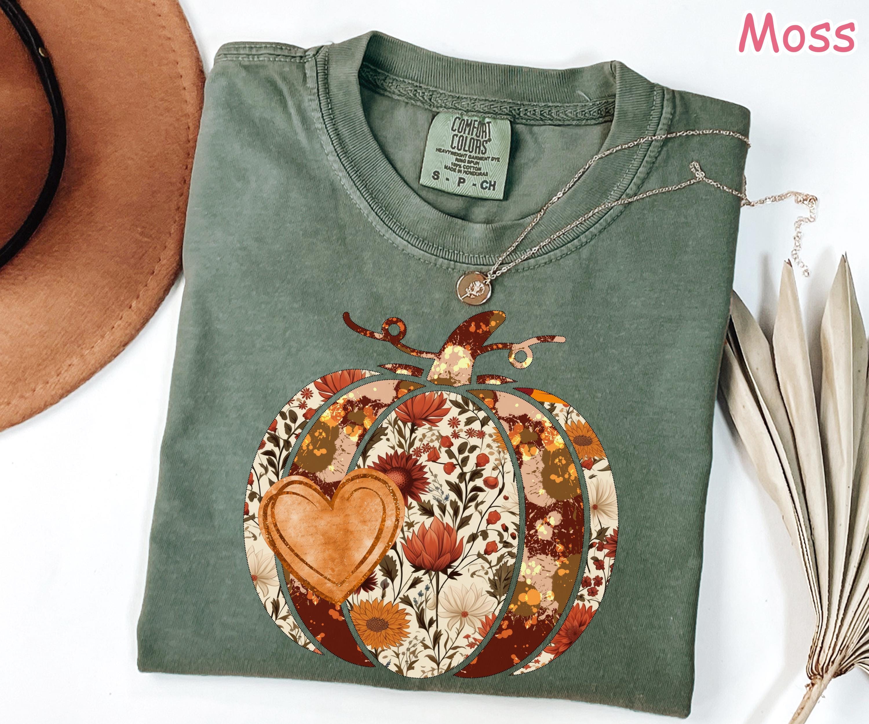 Comfort Colors Boho Pumpkin Shirt: Floral Heart, Fall Thanksgiving Tee