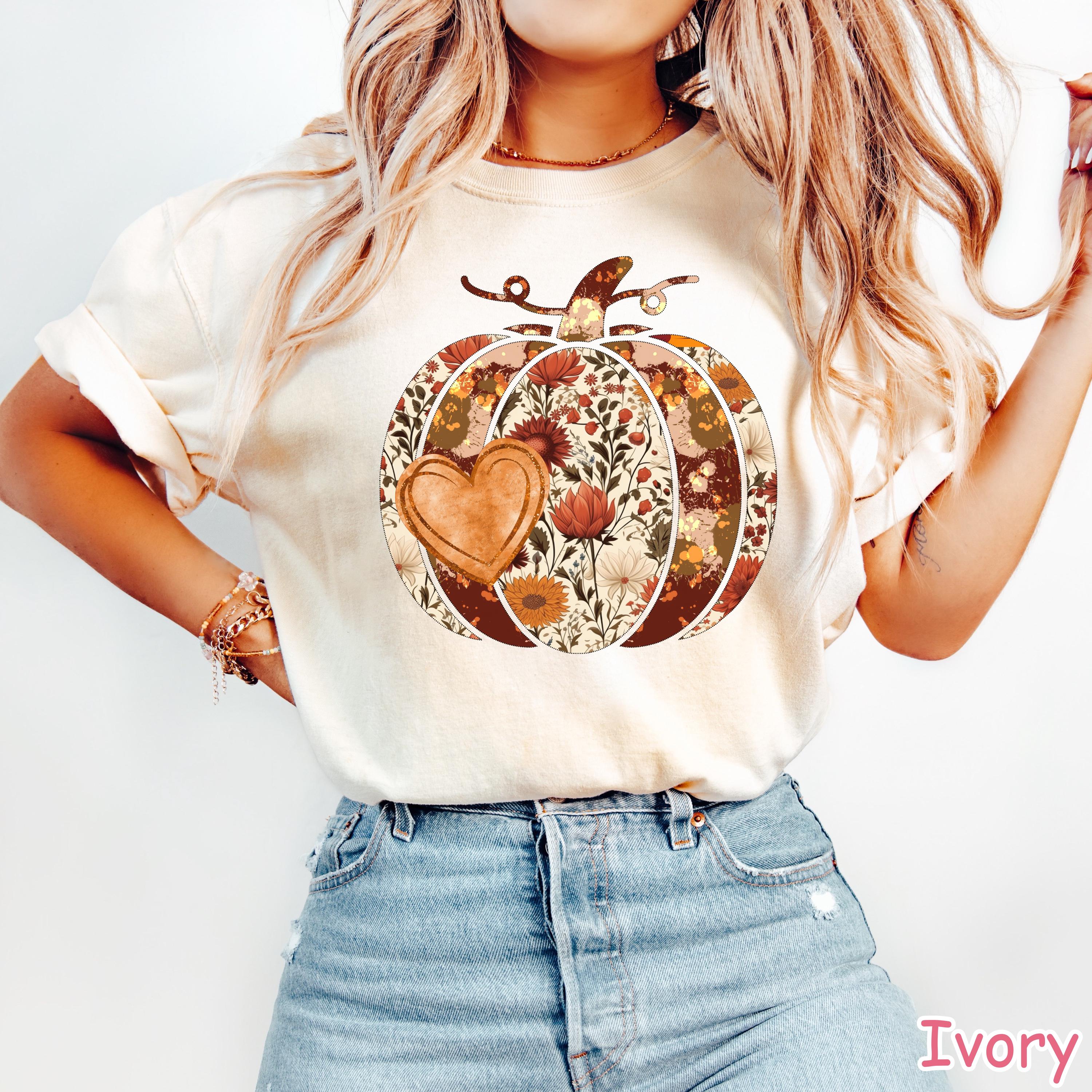 Comfort Colors Boho Pumpkin Shirt: Floral Heart, Fall Thanksgiving Tee