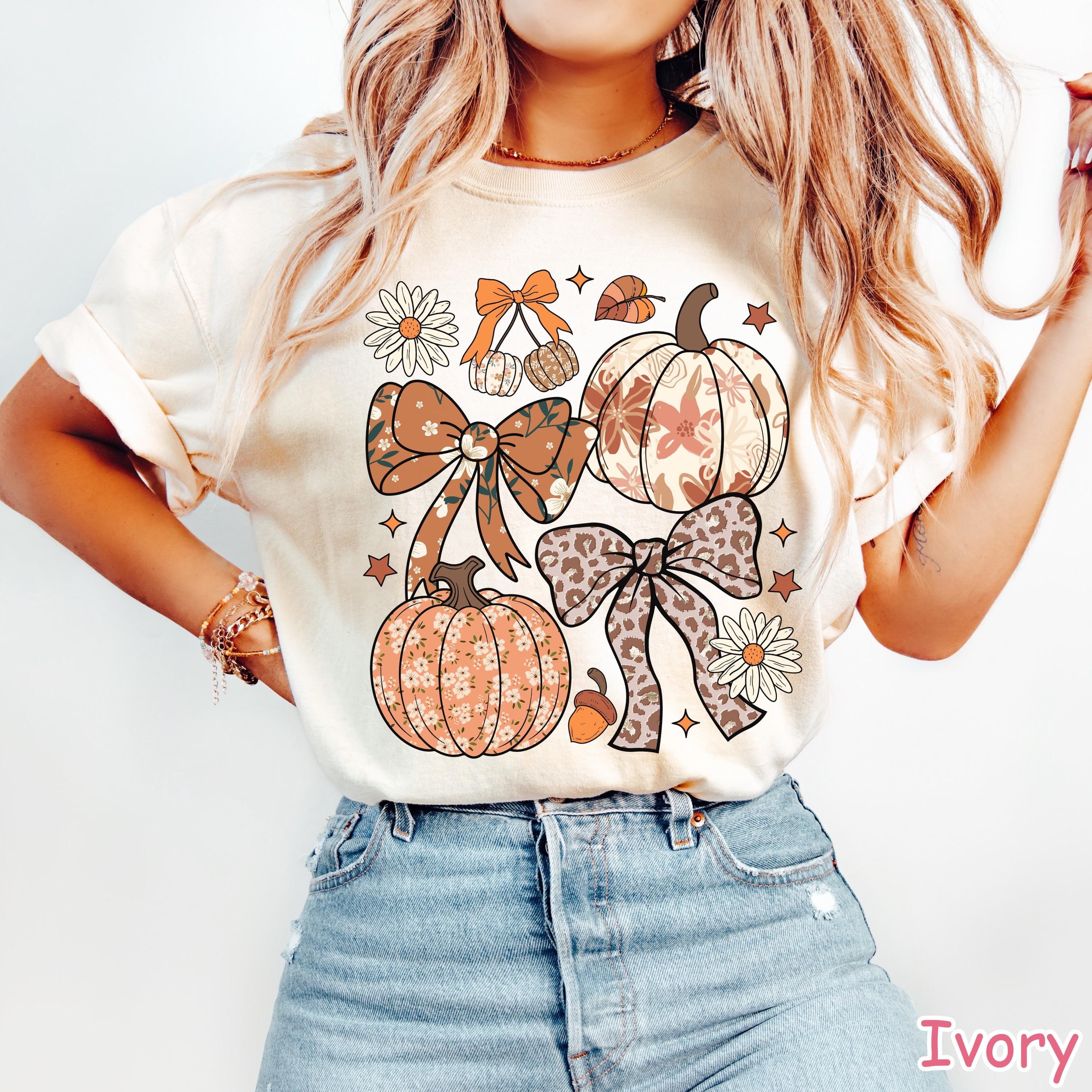 Comfort Colors® Boho Floral Fall Pumpkin Shirt, Coquette Fall Bow Shirt, Preppy Autumn Shirt, Women's Fall Leopard Pumpkin Tee, Cozy Season