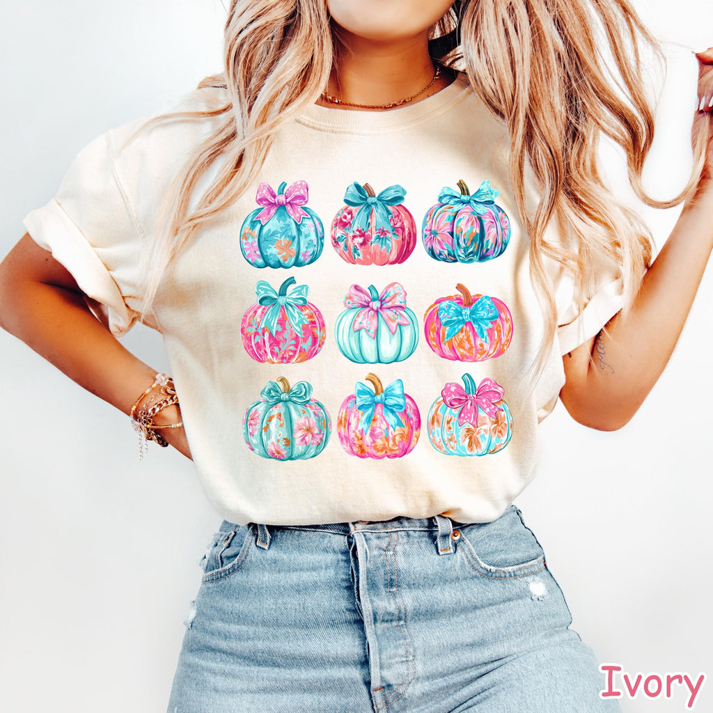 Comfort Colors® Coquette Pumpkin Shirt, Cute Fall Pumpkins Shirt, Preppy Fall Shirt, Autumn Shirt, Floral Pumpkin Tee, Cozy Fall Shirt Women