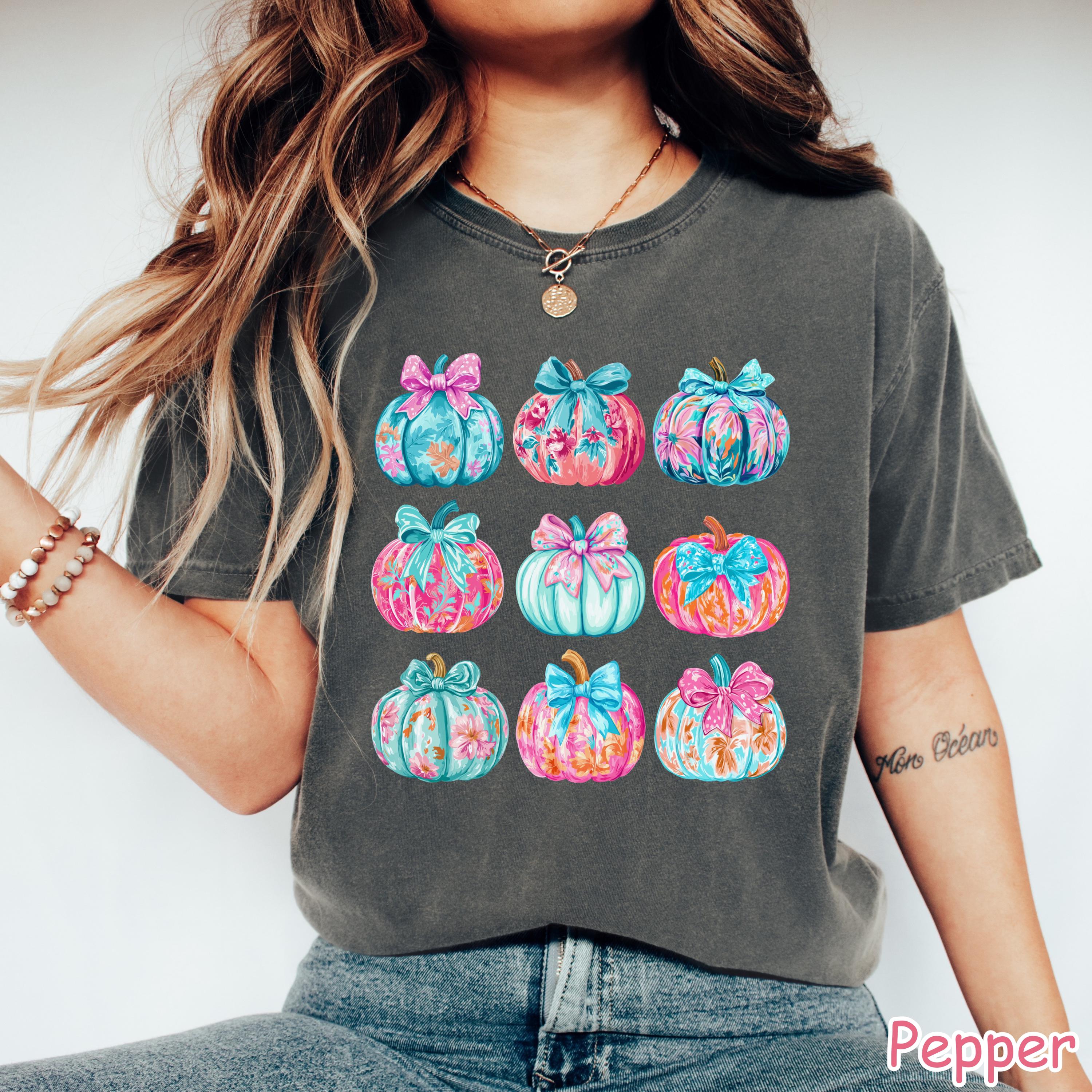 Comfort Colors® Coquette Pumpkin Shirt, Cute Fall Pumpkins Shirt, Preppy Fall Shirt, Autumn Shirt, Floral Pumpkin Tee, Cozy Fall Shirt Women