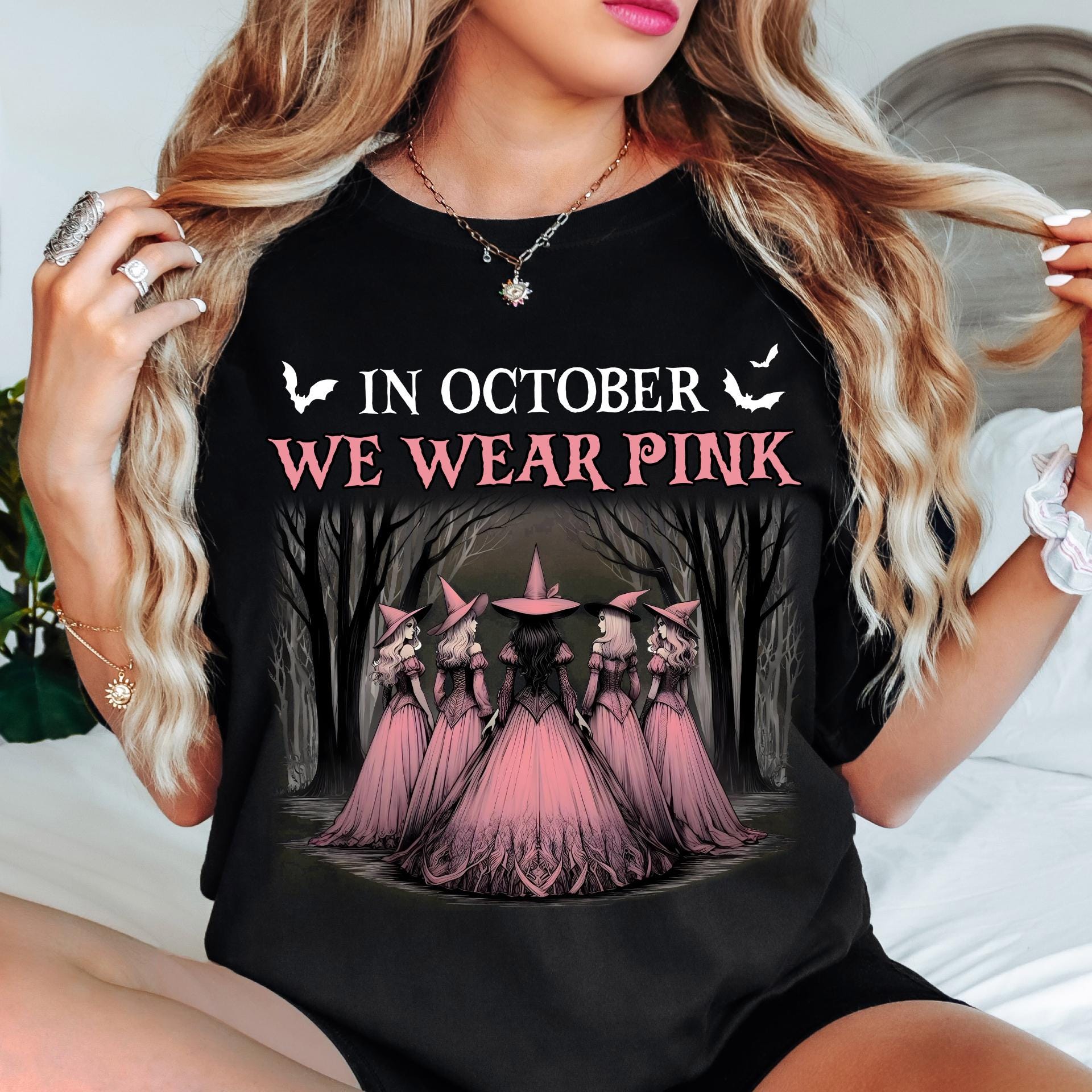 Comfort Colors Breast Cancer Awareness Shirt, Pink Halloween Witch Tee