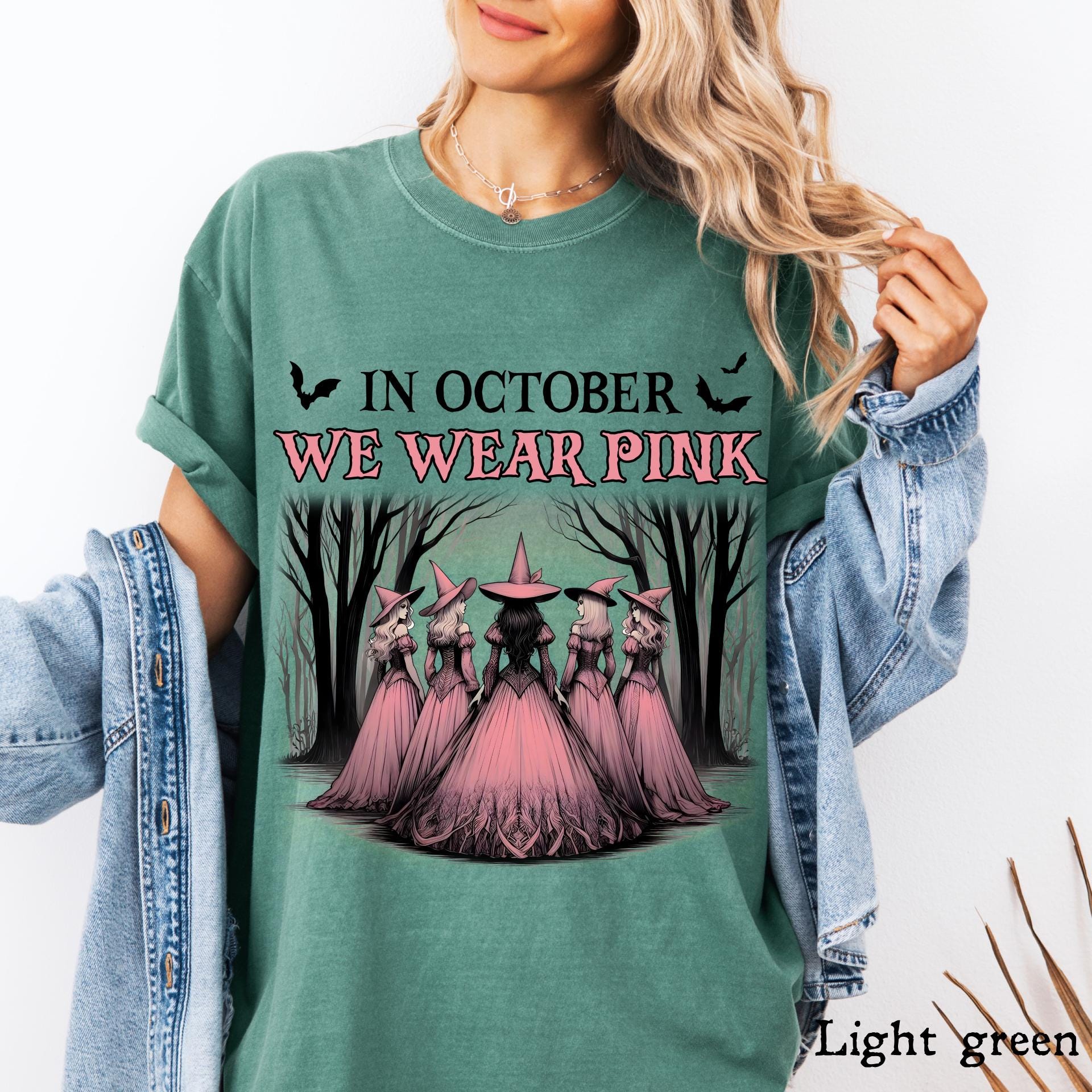 Comfort Colors Breast Cancer Awareness Shirt, Pink Halloween Witch Tee