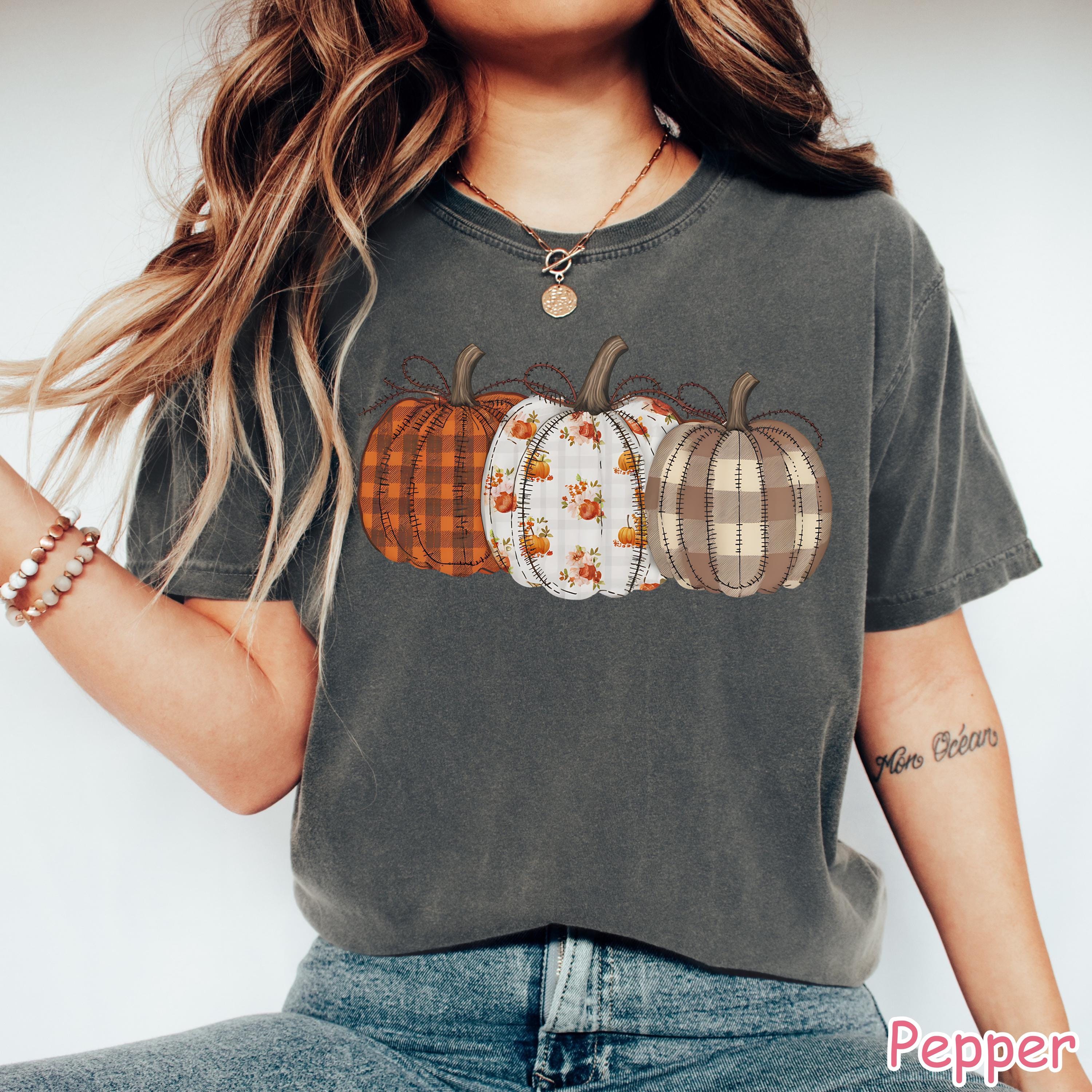 Comfort Colors® Pumpkin Shirt, Boho Fall Pumpkin Shirt, Patchwork Pumpkin Tee, Autumn Long Sleeve Shirt, Fall Harvest Shirt, Pumpkin Patch