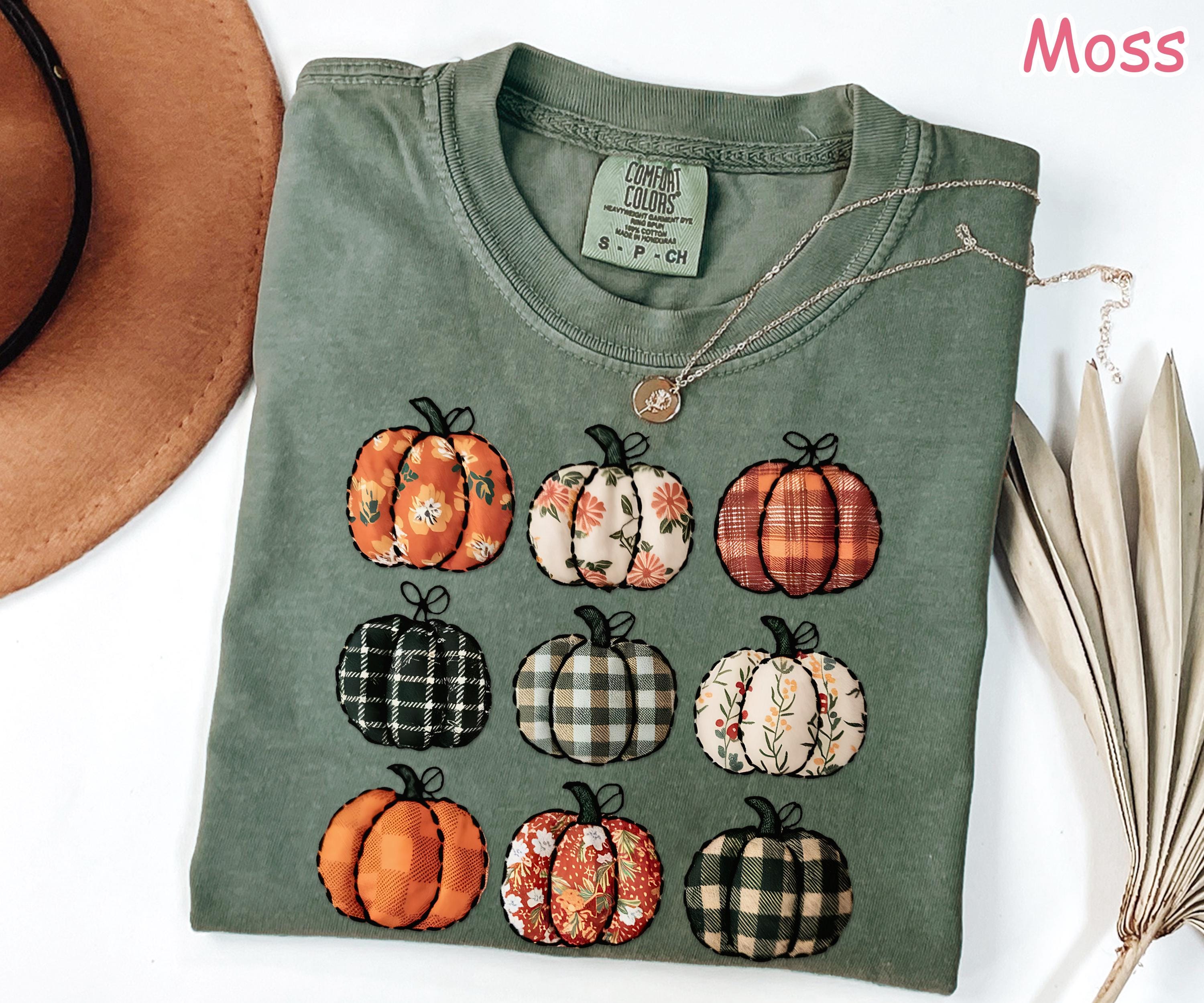 Comfort Colors® Patchwork Pumpkin Shirt, Retro Fall Pumpkin Shirt, Vintage Pumpkins Tee, Autumn Harvest Shirt, Pumpkin Patch Shirt for Women