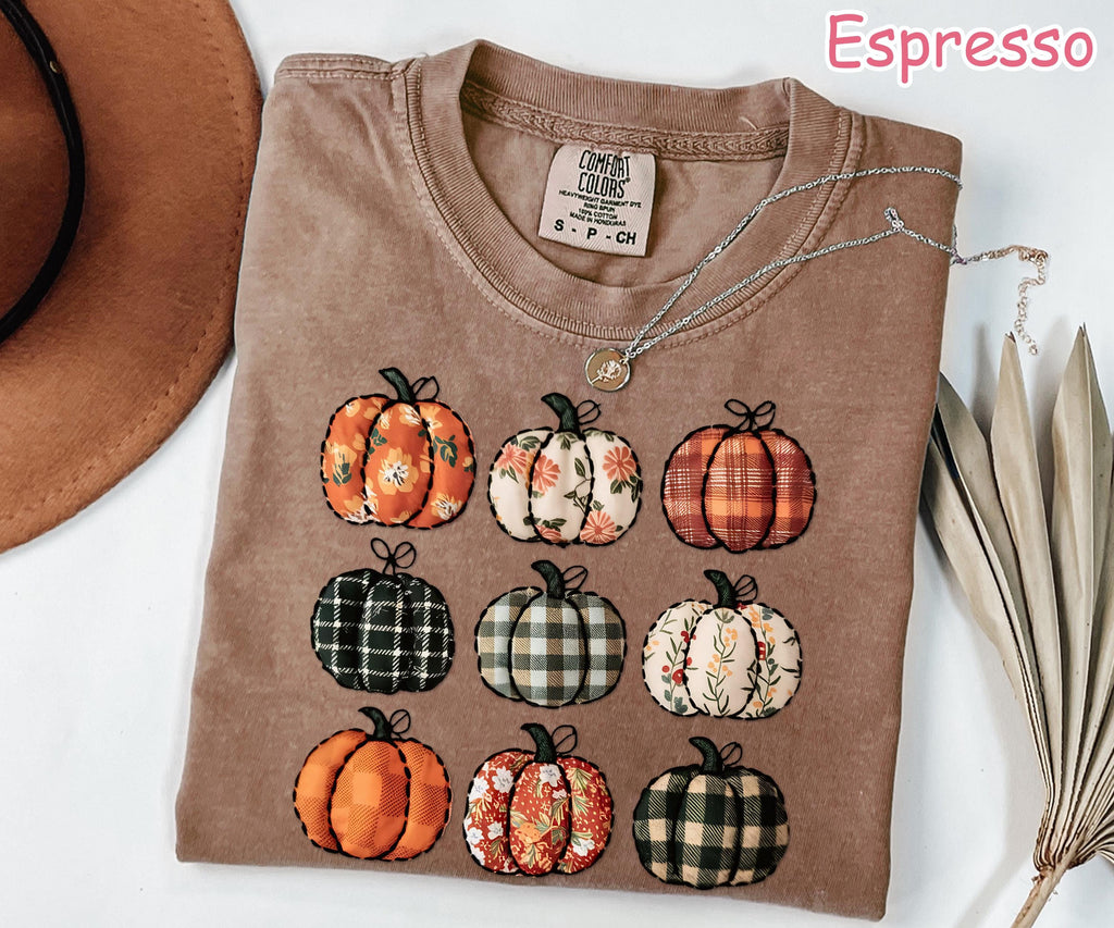 Comfort Colors® Patchwork Pumpkin Shirt, Retro Fall Pumpkin Shirt, Vintage Pumpkins Tee, Autumn Harvest Shirt, Pumpkin Patch Shirt for Women