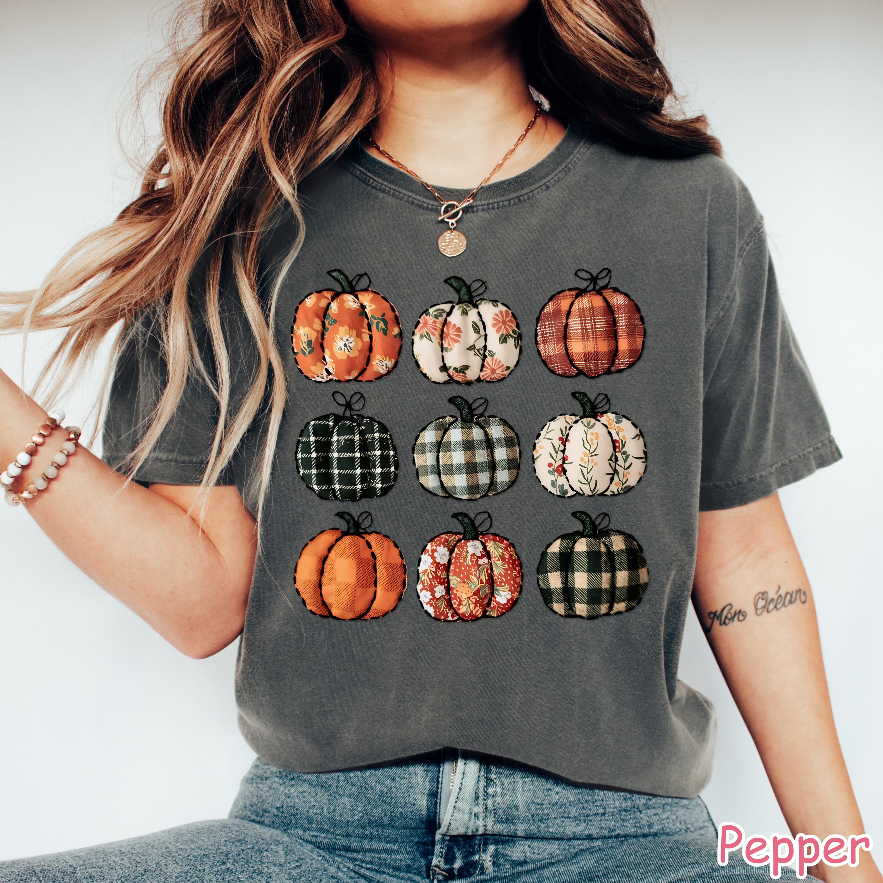 Comfort Colors® Patchwork Pumpkin Shirt, Retro Fall Pumpkin Shirt, Vintage Pumpkins Tee, Autumn Harvest Shirt, Pumpkin Patch Shirt for Women