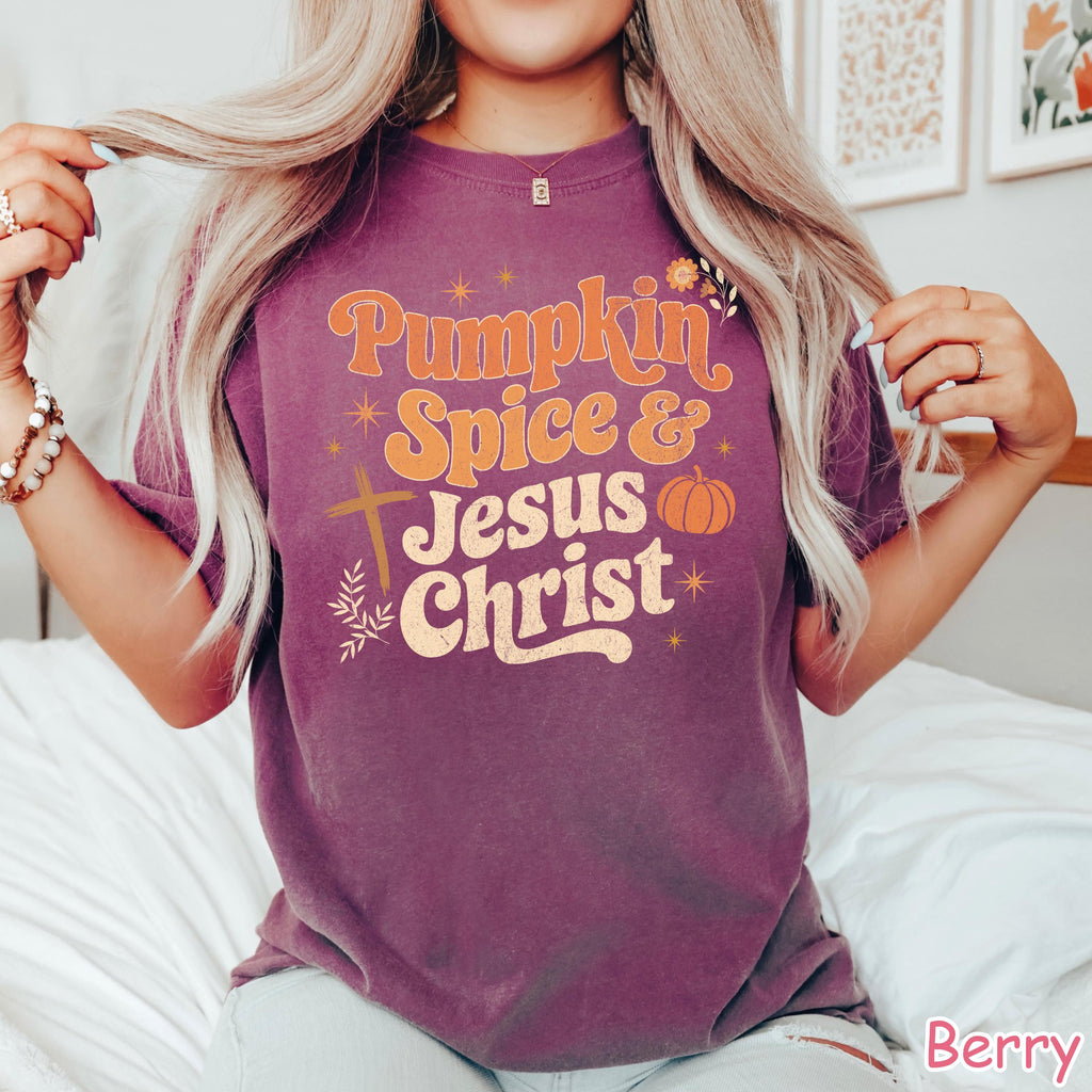 Comfort Colors® Christian Fall Shirt, Pumpkin Spice and Jesus Christ Shirt, Religious Autumn Shirt, Faith Shirt, Pumpkin Fall Graphic Tee