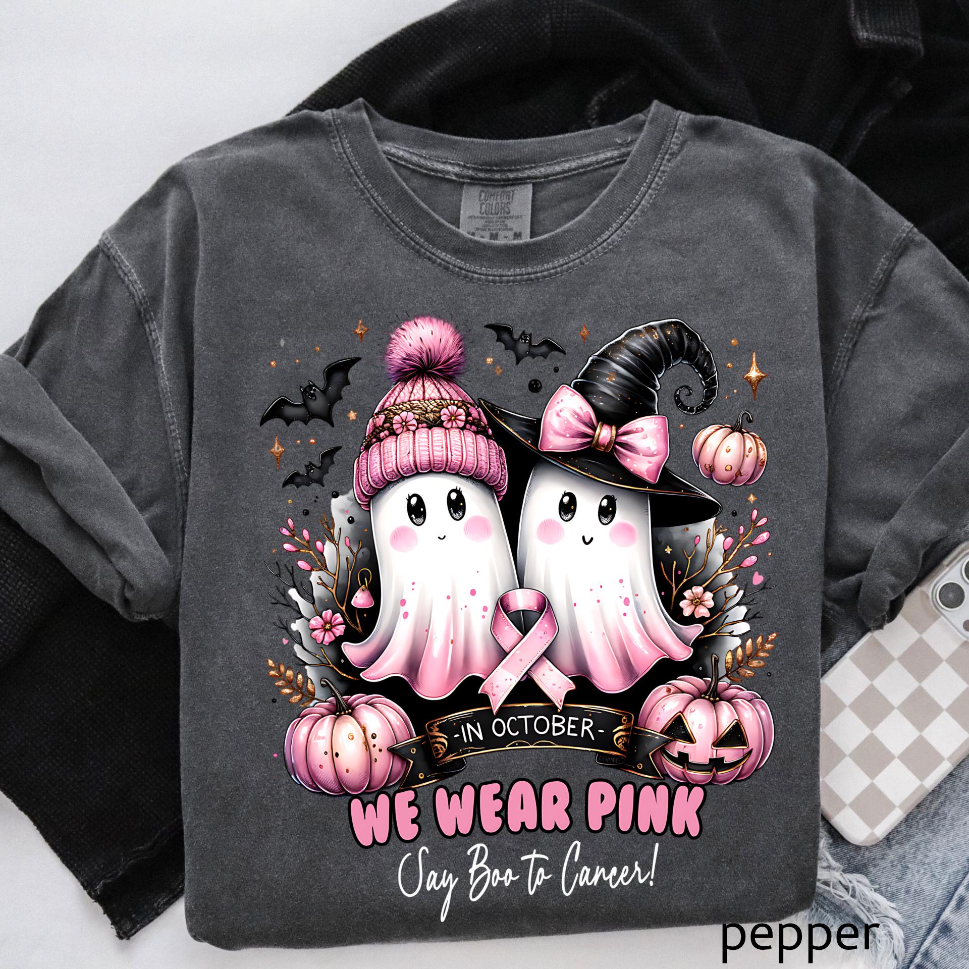 Comfort Colors Pink Ghost Breast Cancer Awareness Halloween Tee