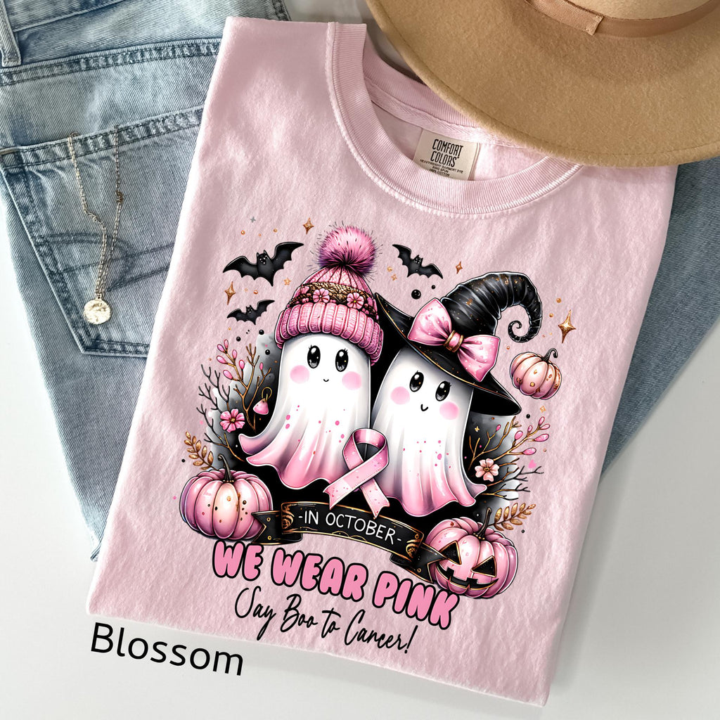 Comfort Colors Pink Ghost Breast Cancer Awareness Halloween Tee