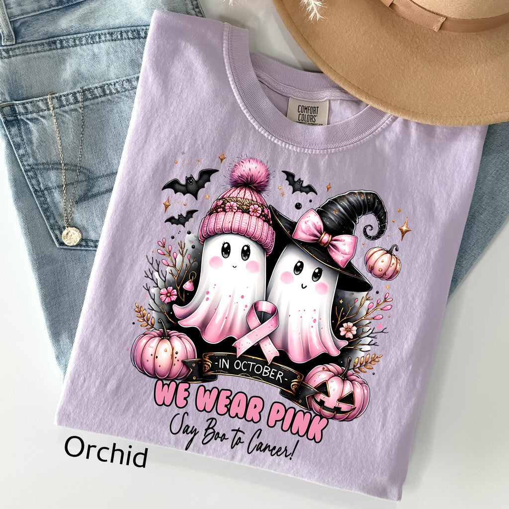 Comfort Colors Pink Ghost Breast Cancer Awareness Halloween Tee
