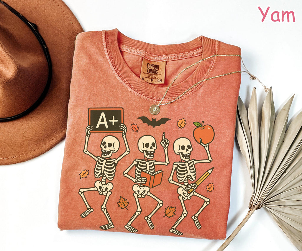 Comfort Colors Halloween Teacher Shirt: Funny Skeleton Tee