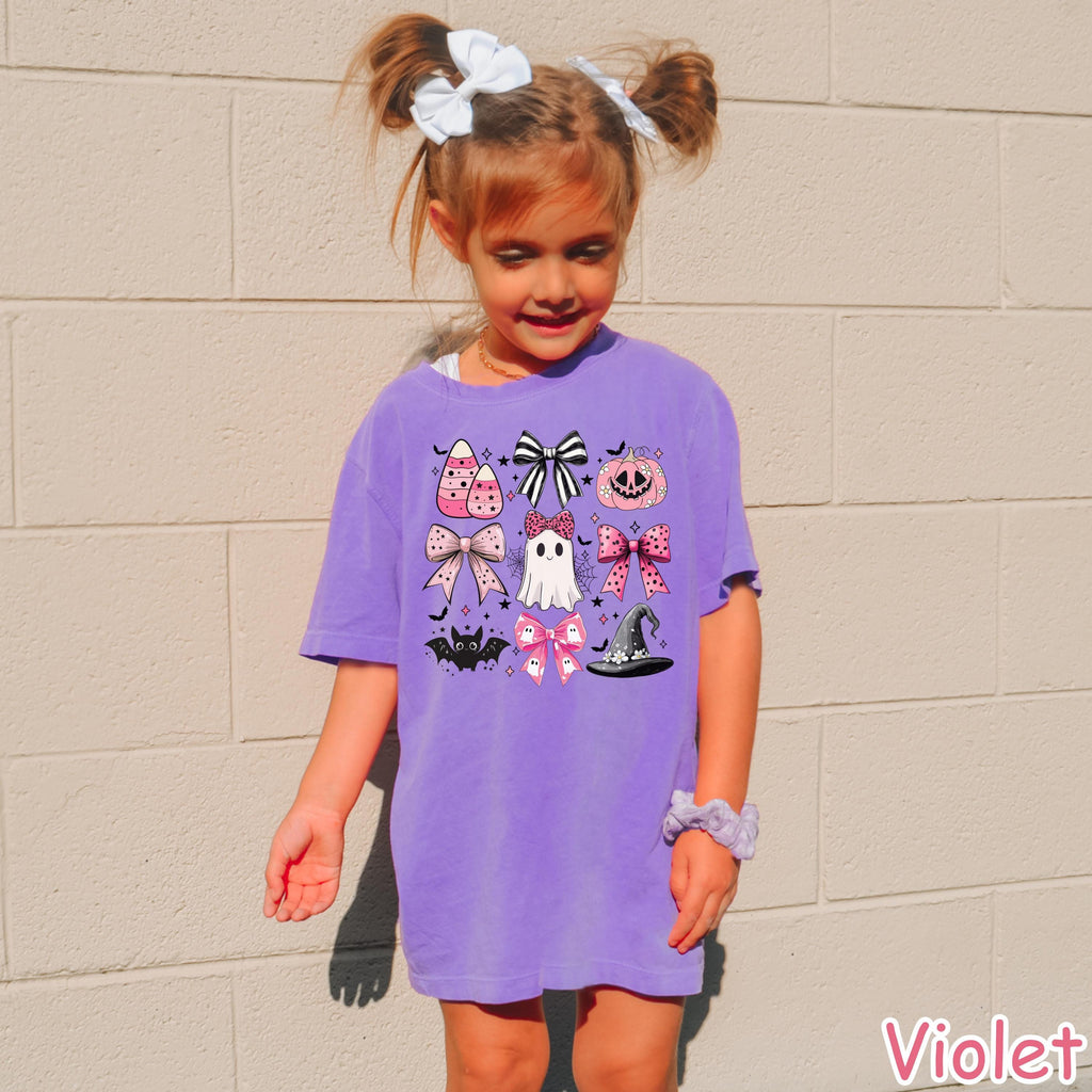 Comfort Colors® Coquette Halloween Spooky Shirt, Pink Girly Bows Halloween Tee, Fall Aesthetic Tee, Cute Ghost Shirt, Women's Halloween Gift