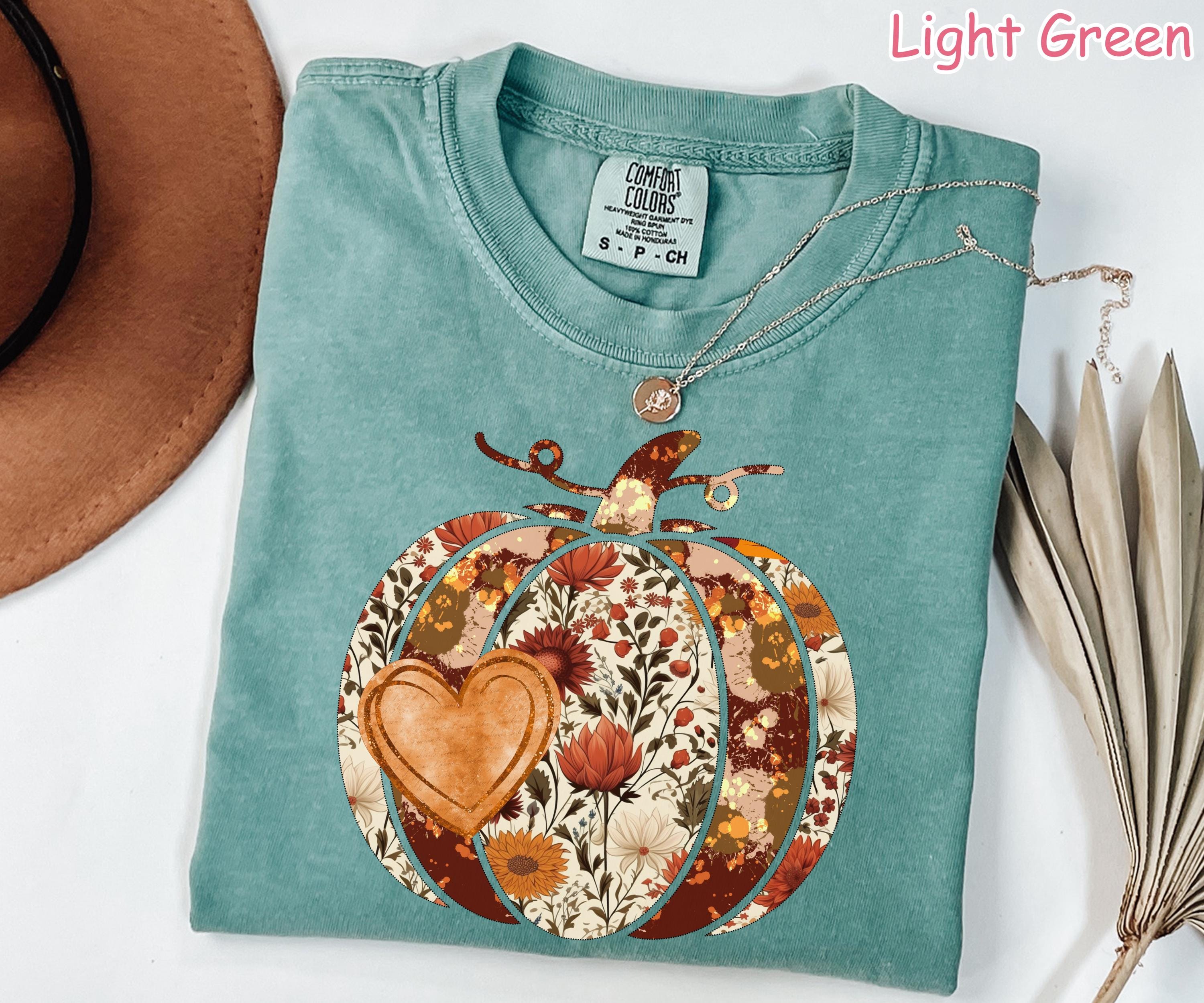 Comfort Colors Boho Pumpkin Shirt: Floral Heart, Fall Thanksgiving Tee
