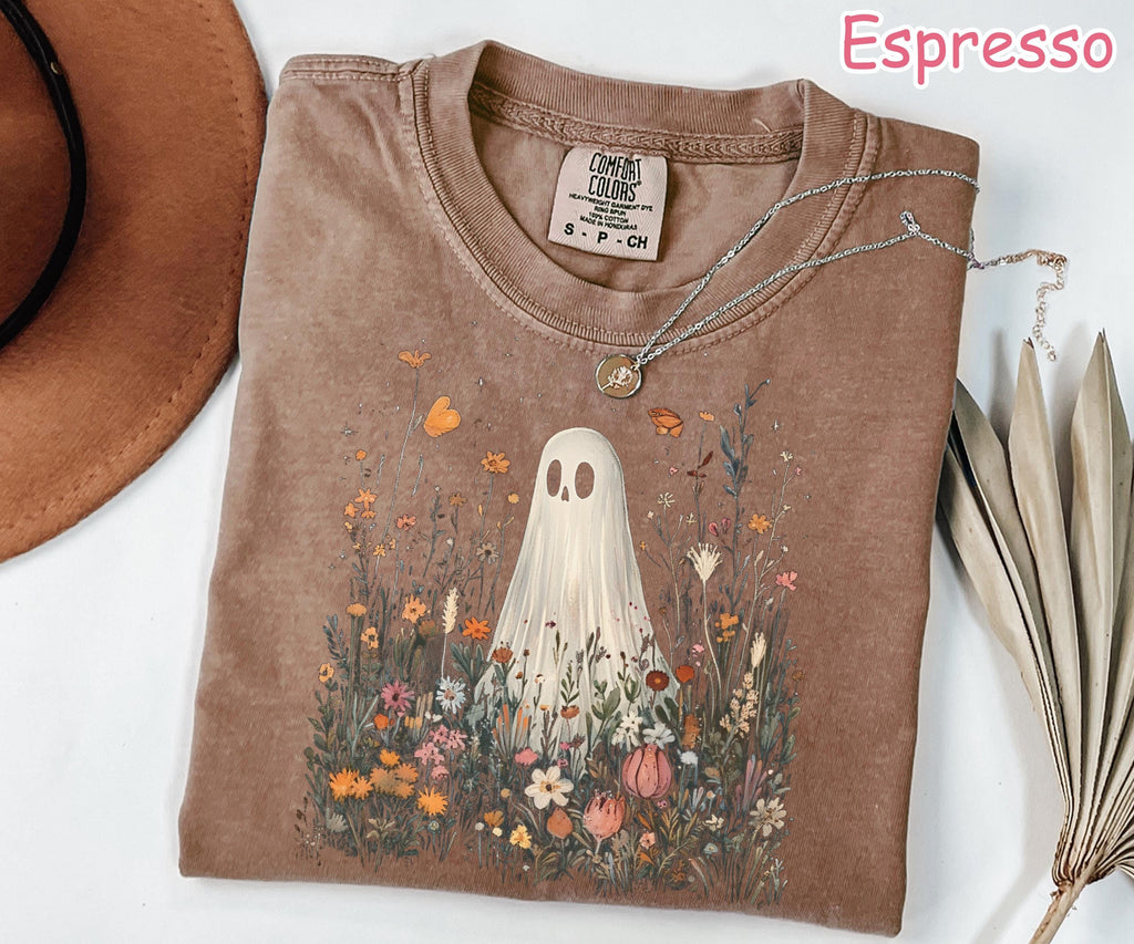 Comfort Colors® Wildflowers Ghost Shirt, Floral Ghost Halloween Shirt, Vintage Halloween T-Shirt, Spooky Season Shirt, Cute Halloween Gift
