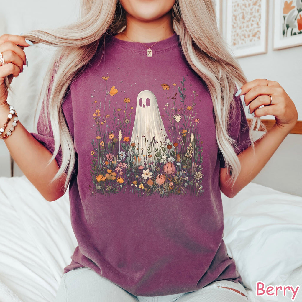 Comfort Colors® Wildflowers Ghost Shirt, Floral Ghost Halloween Shirt, Vintage Halloween T-Shirt, Spooky Season Shirt, Cute Halloween Gift