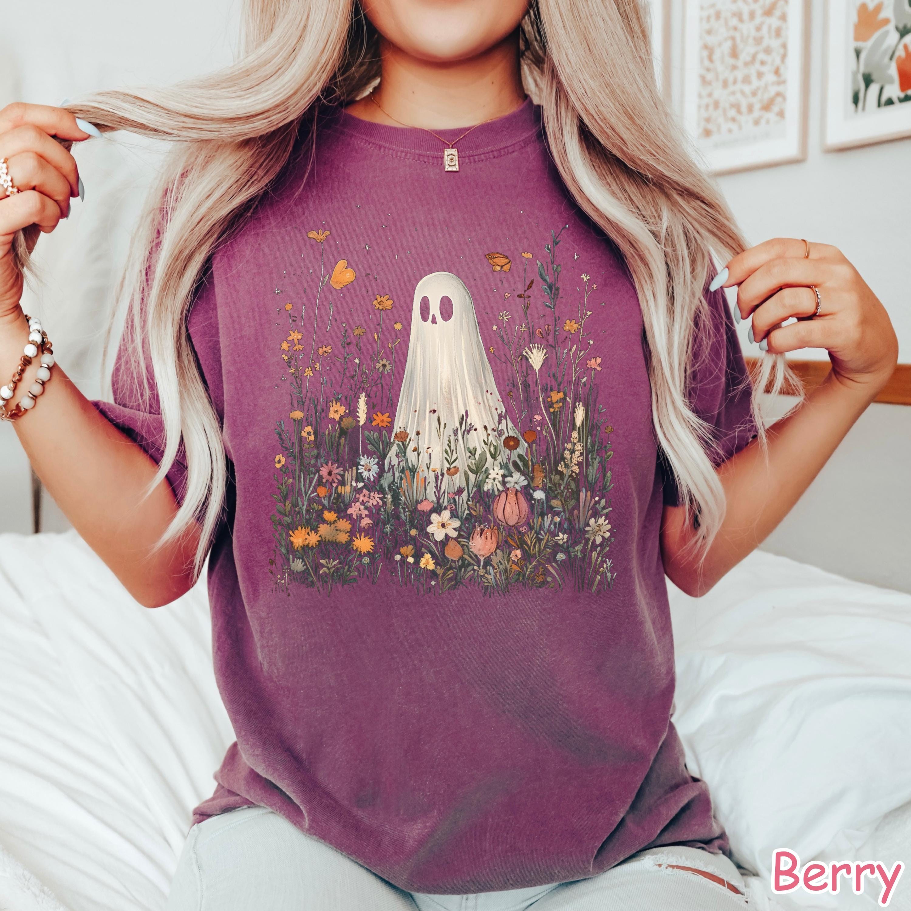 Comfort Colors® Wildflowers Ghost Shirt, Floral Ghost Halloween Shirt, Vintage Halloween T-Shirt, Spooky Season Shirt, Cute Halloween Gift