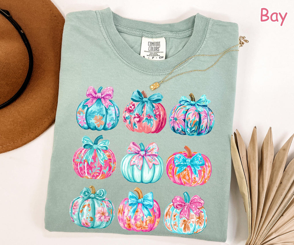 Comfort Colors® Coquette Pumpkin Shirt, Cute Fall Pumpkins Shirt, Preppy Fall Shirt, Autumn Shirt, Floral Pumpkin Tee, Cozy Fall Shirt Women