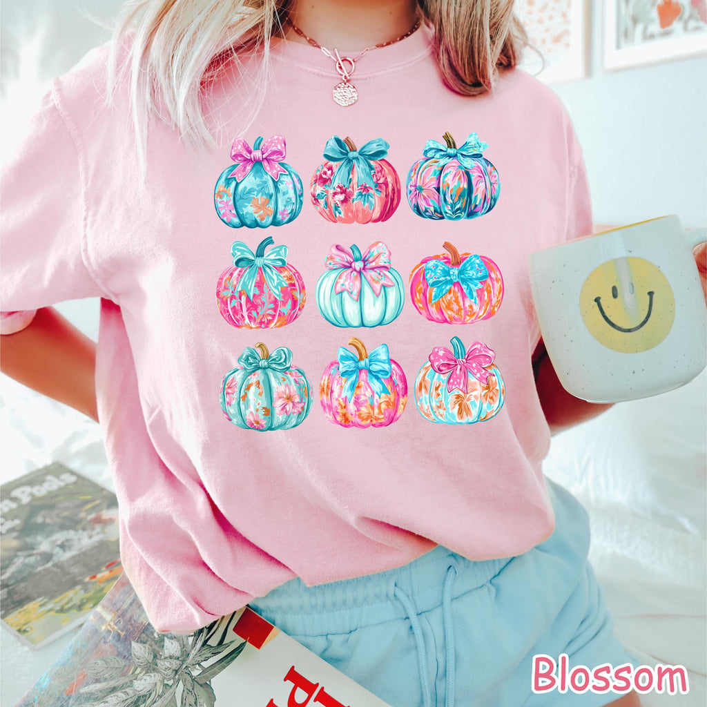 Comfort Colors® Coquette Pumpkin Shirt, Cute Fall Pumpkins Shirt, Preppy Fall Shirt, Autumn Shirt, Floral Pumpkin Tee, Cozy Fall Shirt Women