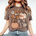 Comfort Colors® Boho Floral Fall Pumpkin Shirt, Coquette Fall Bow Shirt, Preppy Autumn Shirt, Women's Fall Leopard Pumpkin Tee, Cozy Season