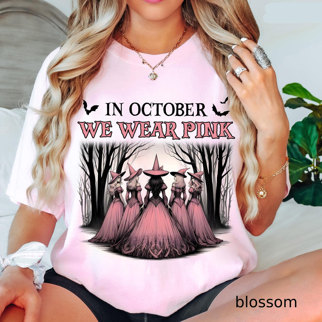 Comfort Colors Breast Cancer Awareness Shirt, Pink Halloween Witch Tee
