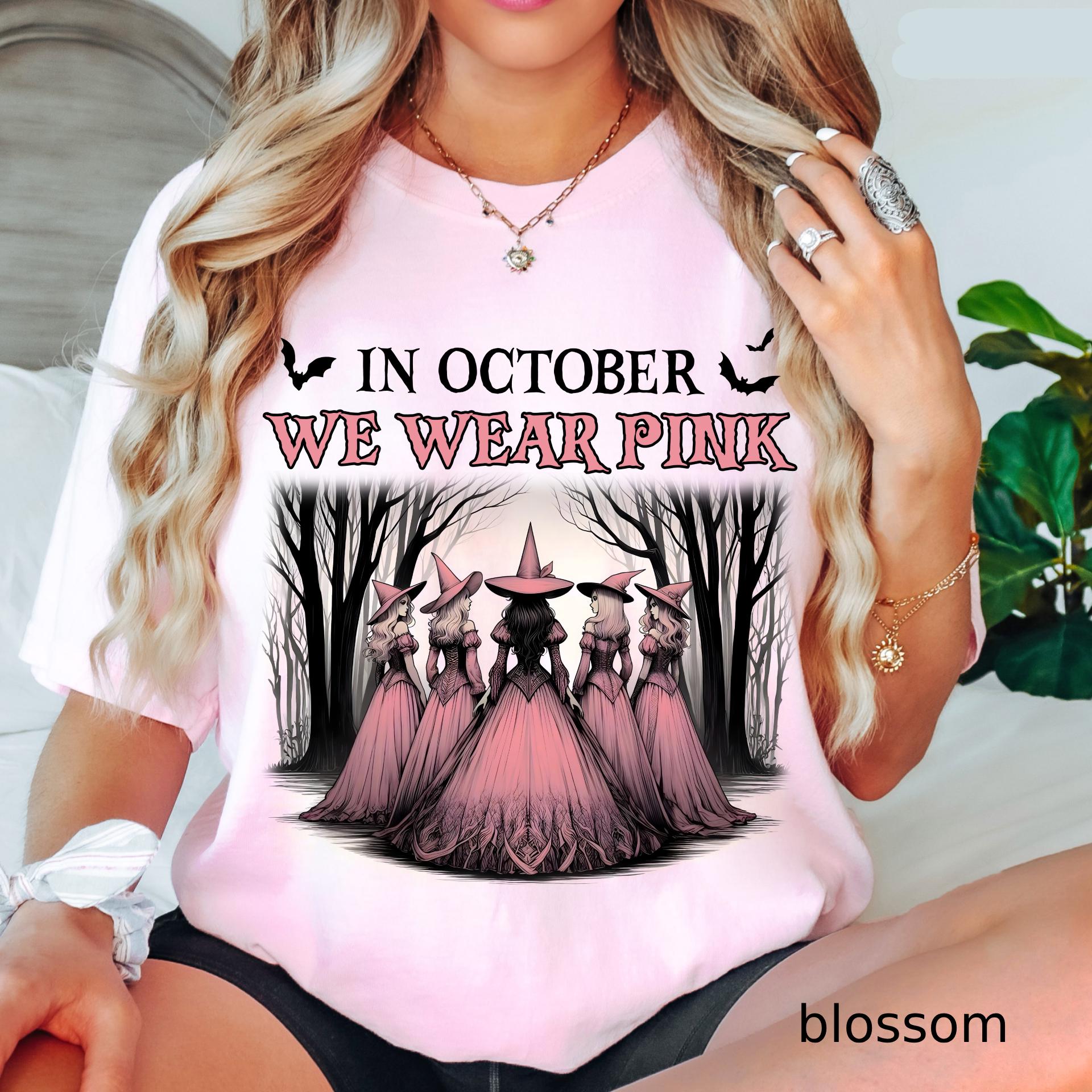 Comfort Colors Breast Cancer Awareness Shirt, Pink Halloween Witch Tee
