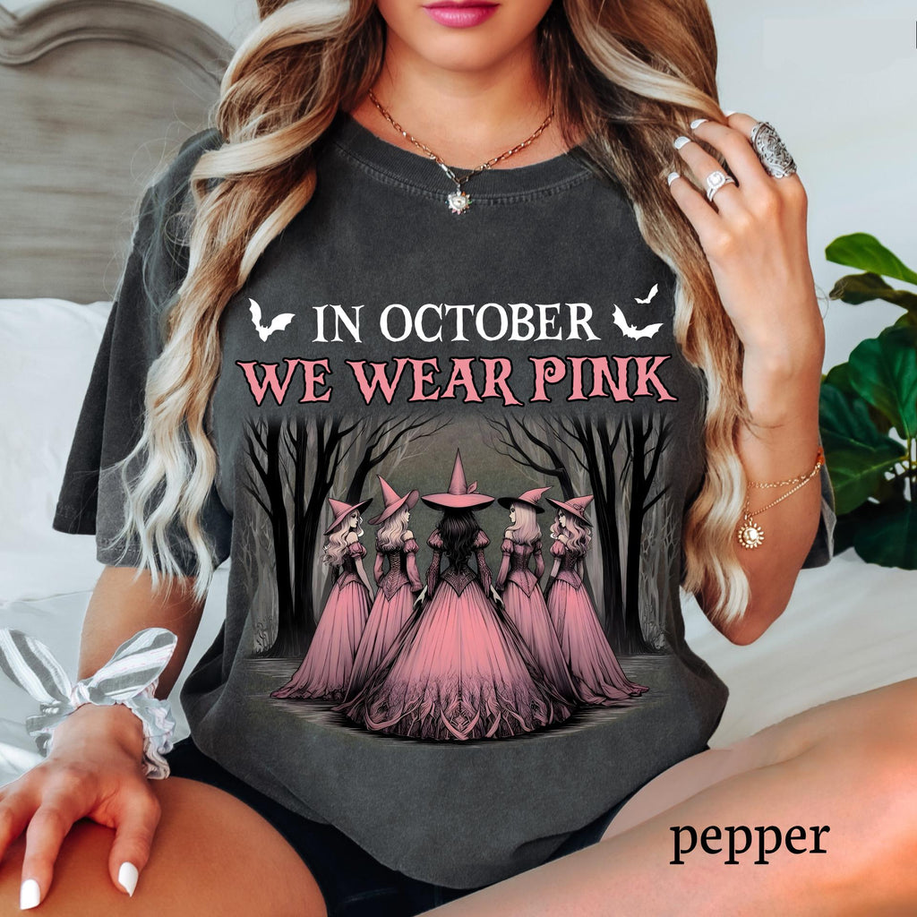 Comfort Colors Breast Cancer Awareness Shirt, Pink Halloween Witch Tee
