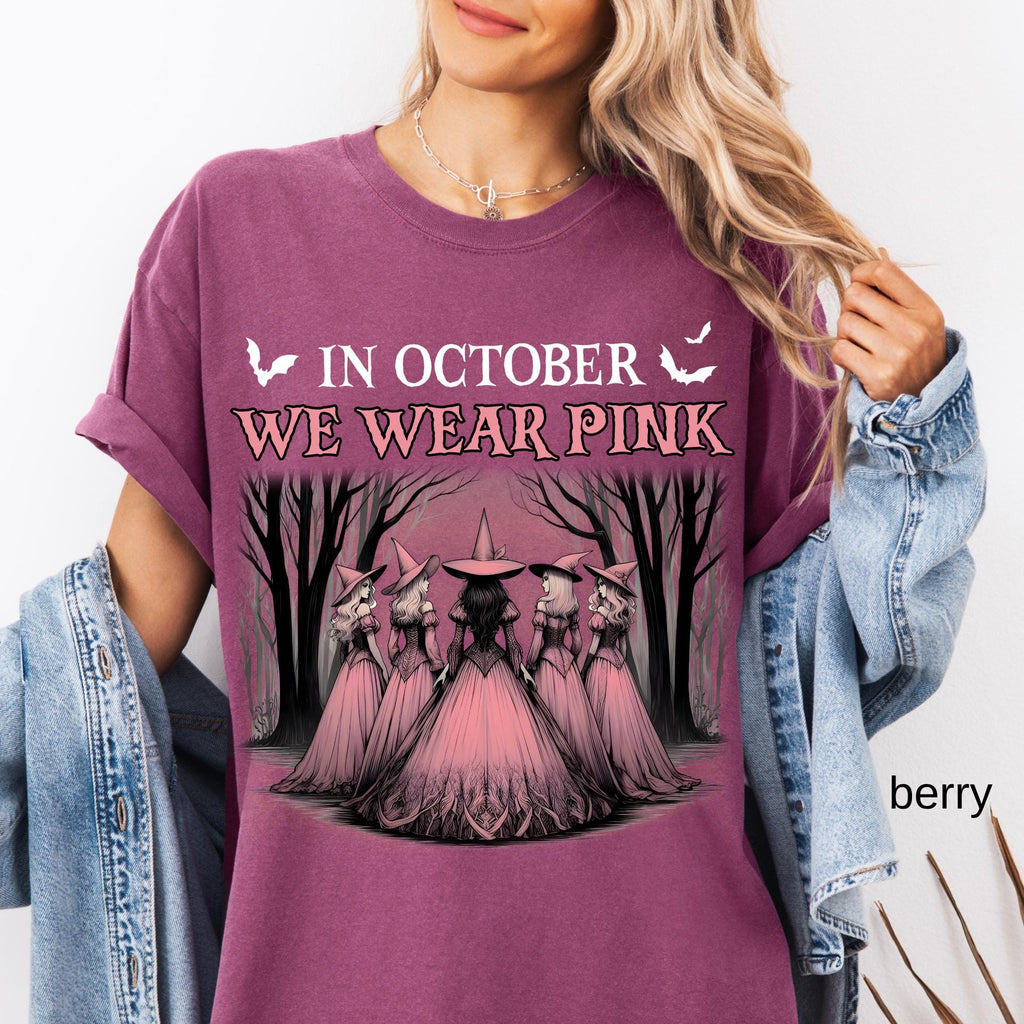 Comfort Colors Breast Cancer Awareness Shirt, Pink Halloween Witch Tee