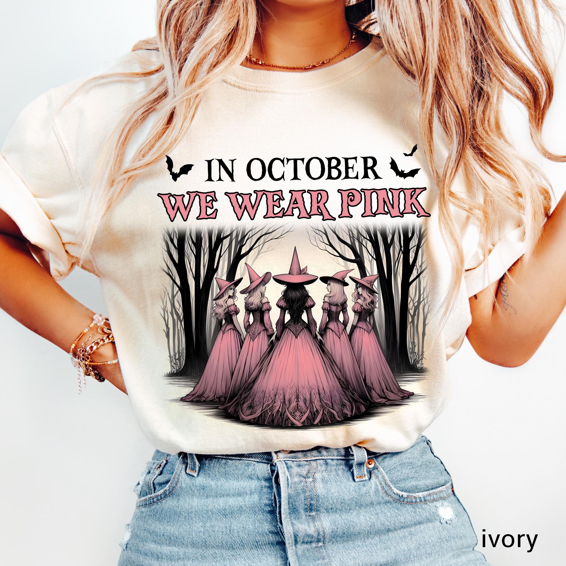 Comfort Colors Breast Cancer Awareness Shirt, Pink Halloween Witch Tee