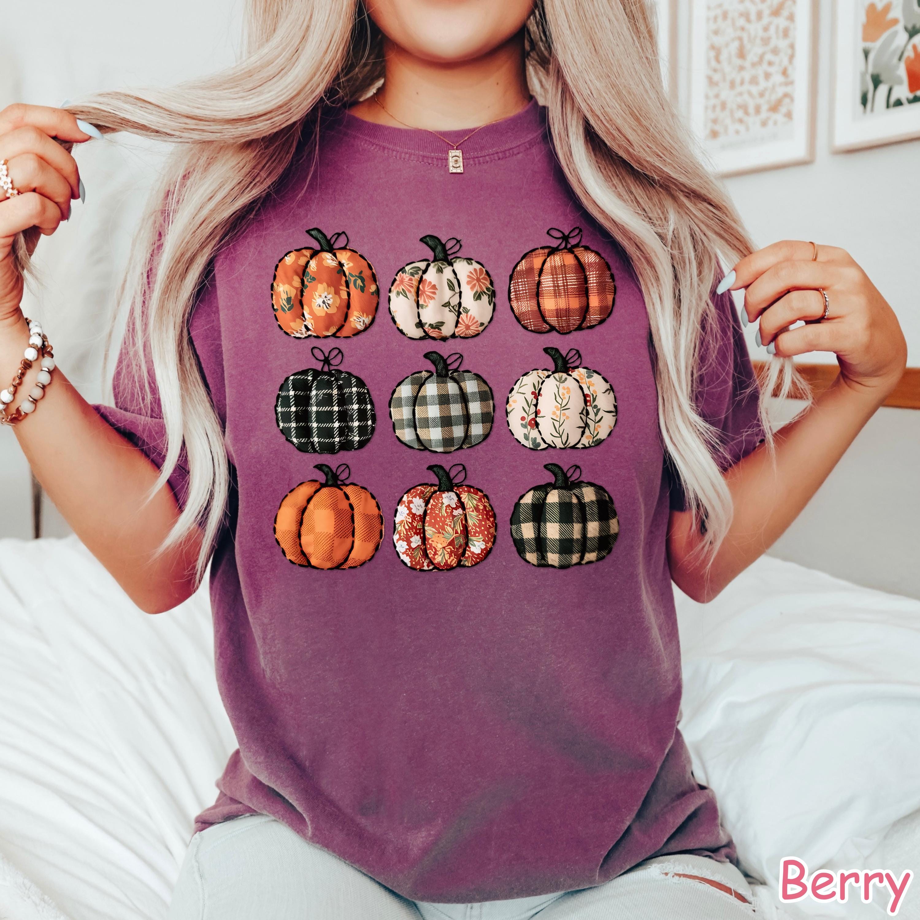 Comfort Colors® Patchwork Pumpkin Shirt, Retro Fall Pumpkin Shirt, Vintage Pumpkins Tee, Autumn Harvest Shirt, Pumpkin Patch Shirt for Women