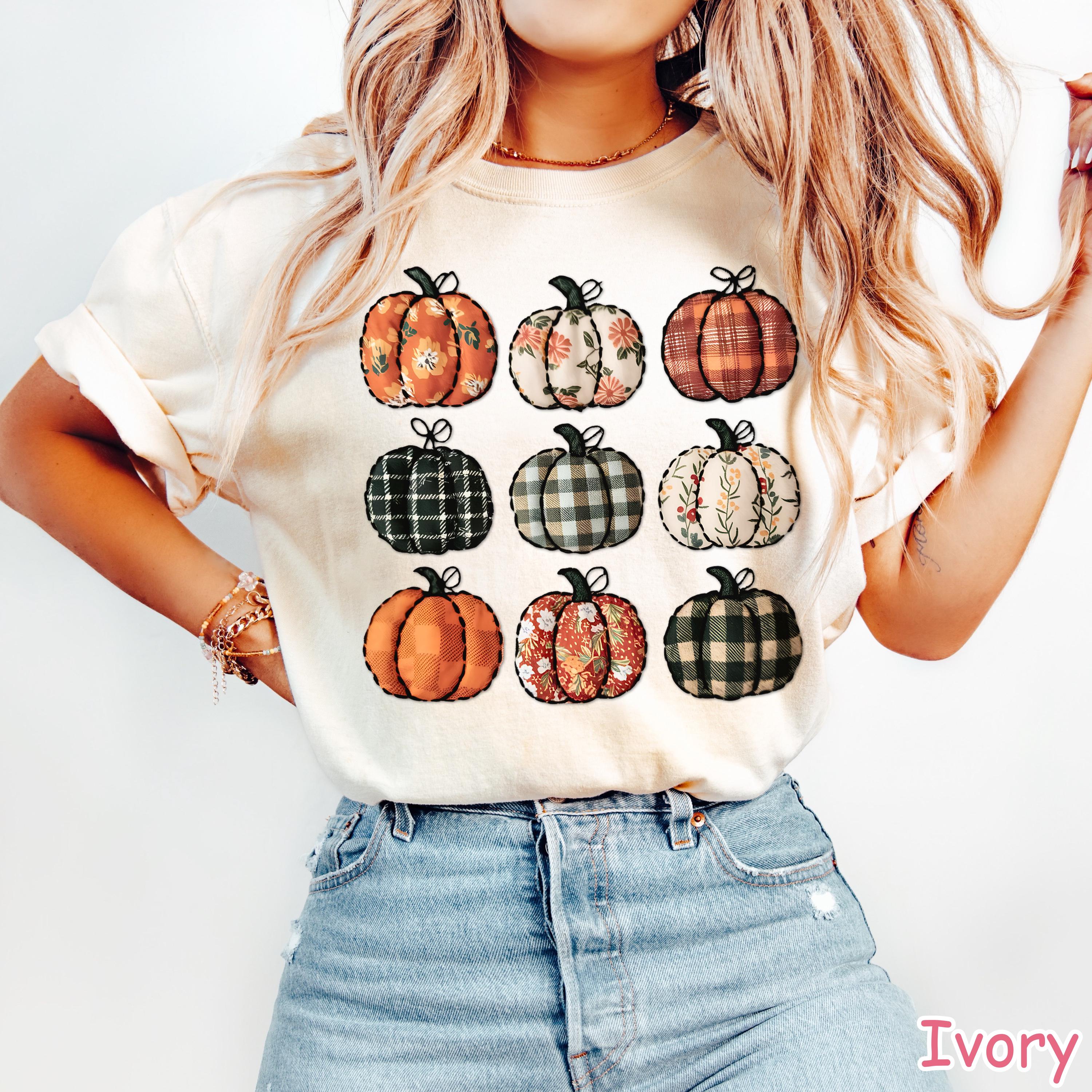 Comfort Colors® Patchwork Pumpkin Shirt, Retro Fall Pumpkin Shirt, Vintage Pumpkins Tee, Autumn Harvest Shirt, Pumpkin Patch Shirt for Women