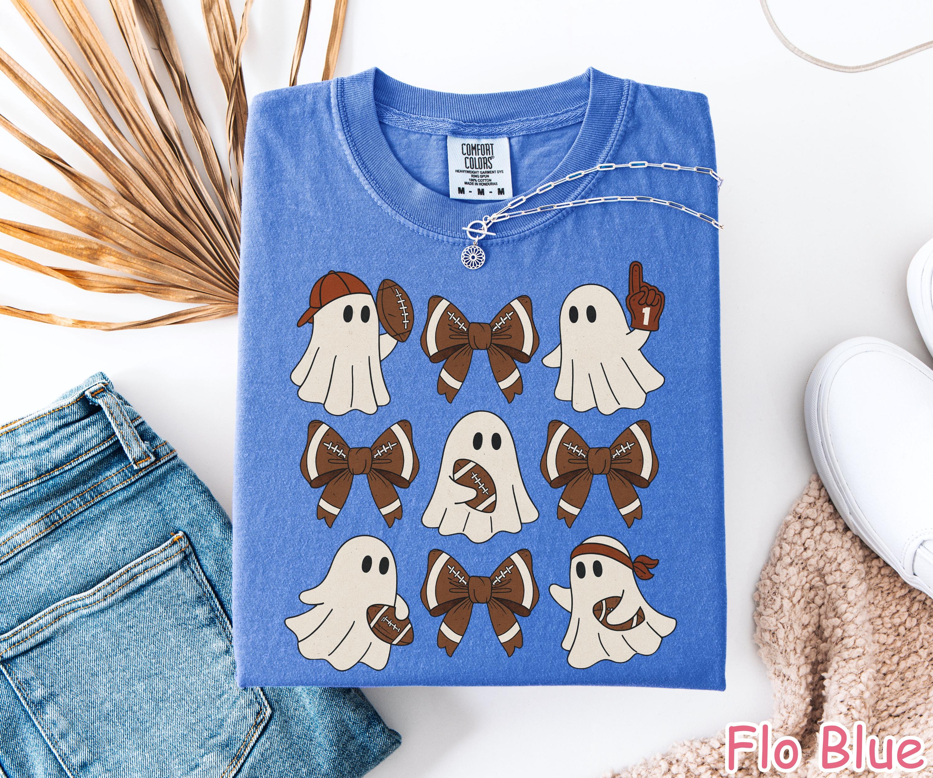 Comfort Colors® Football Ghost Shirt, Funny Halloween Football Shirt, Women's Fall Game Day Ghost Shirt, Football Mom Tee Ghost Sports Shirt
