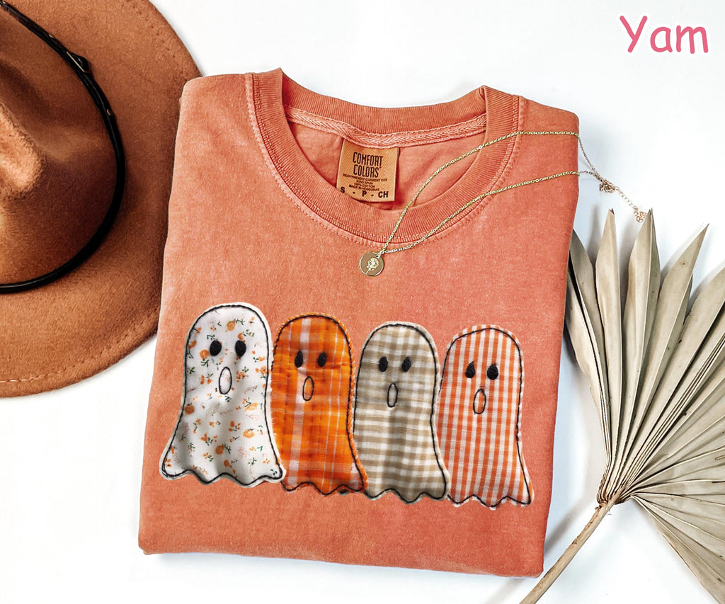 Comfort Colors® Patchwork Ghost Shirt, Halloween Ghost Shirt, Fall Ghost Quilt Shirt, Cute Spooky Season Shirt, Women's Halloween Shirt