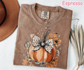 Comfort Colors® Floral Fall Pumpkin Shirt, Retro Pumpkin Bow Shirt, Coquette Fall Shirt, Cozy Autumn Shirt, Women's Halloween Flowers Tshirt