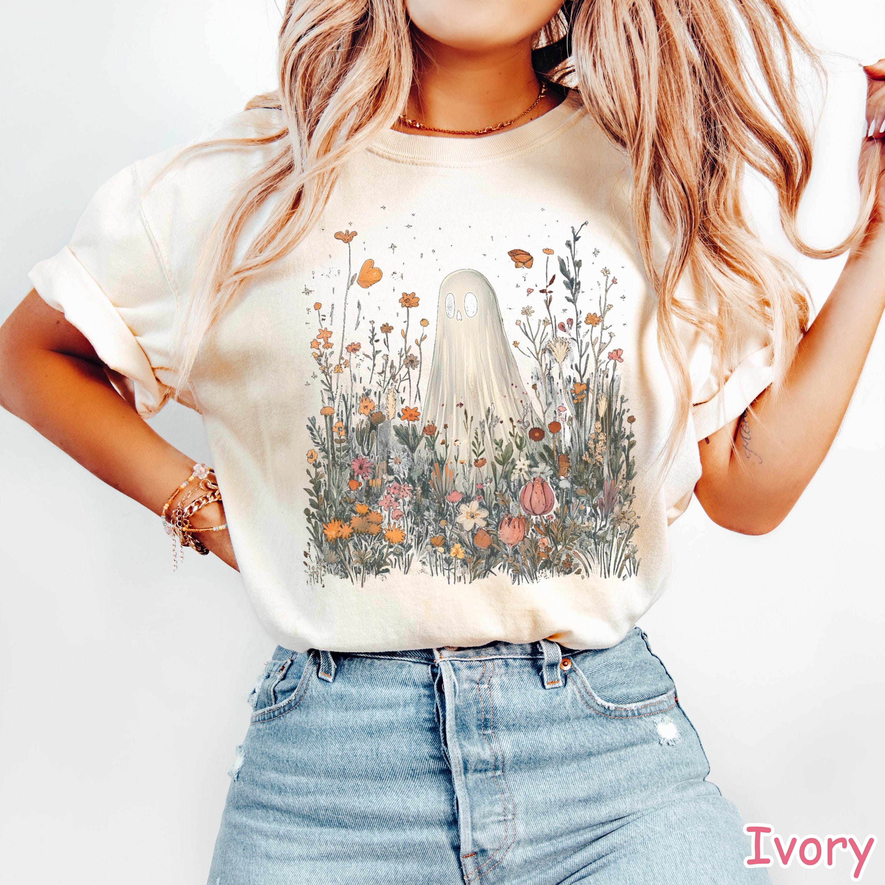 Comfort Colors® Wildflowers Ghost Shirt, Floral Ghost Halloween Shirt, Vintage Halloween T-Shirt, Spooky Season Shirt, Cute Halloween Gift