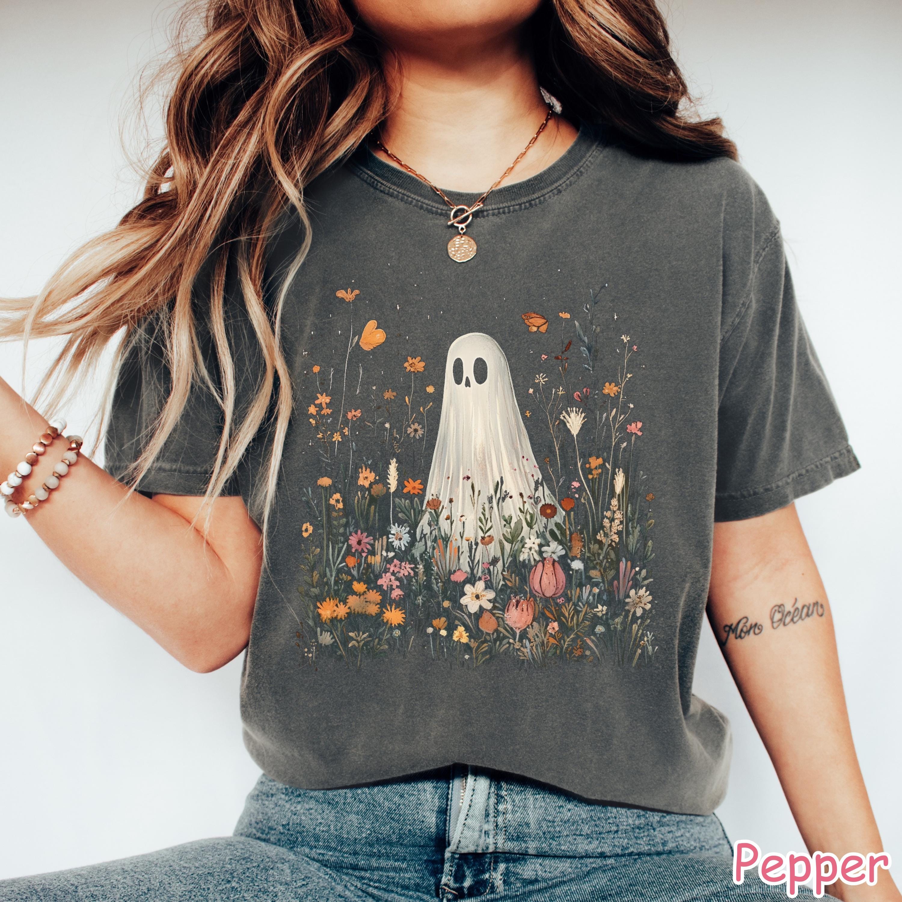 Comfort Colors® Wildflowers Ghost Shirt, Floral Ghost Halloween Shirt, Vintage Halloween T-Shirt, Spooky Season Shirt, Cute Halloween Gift
