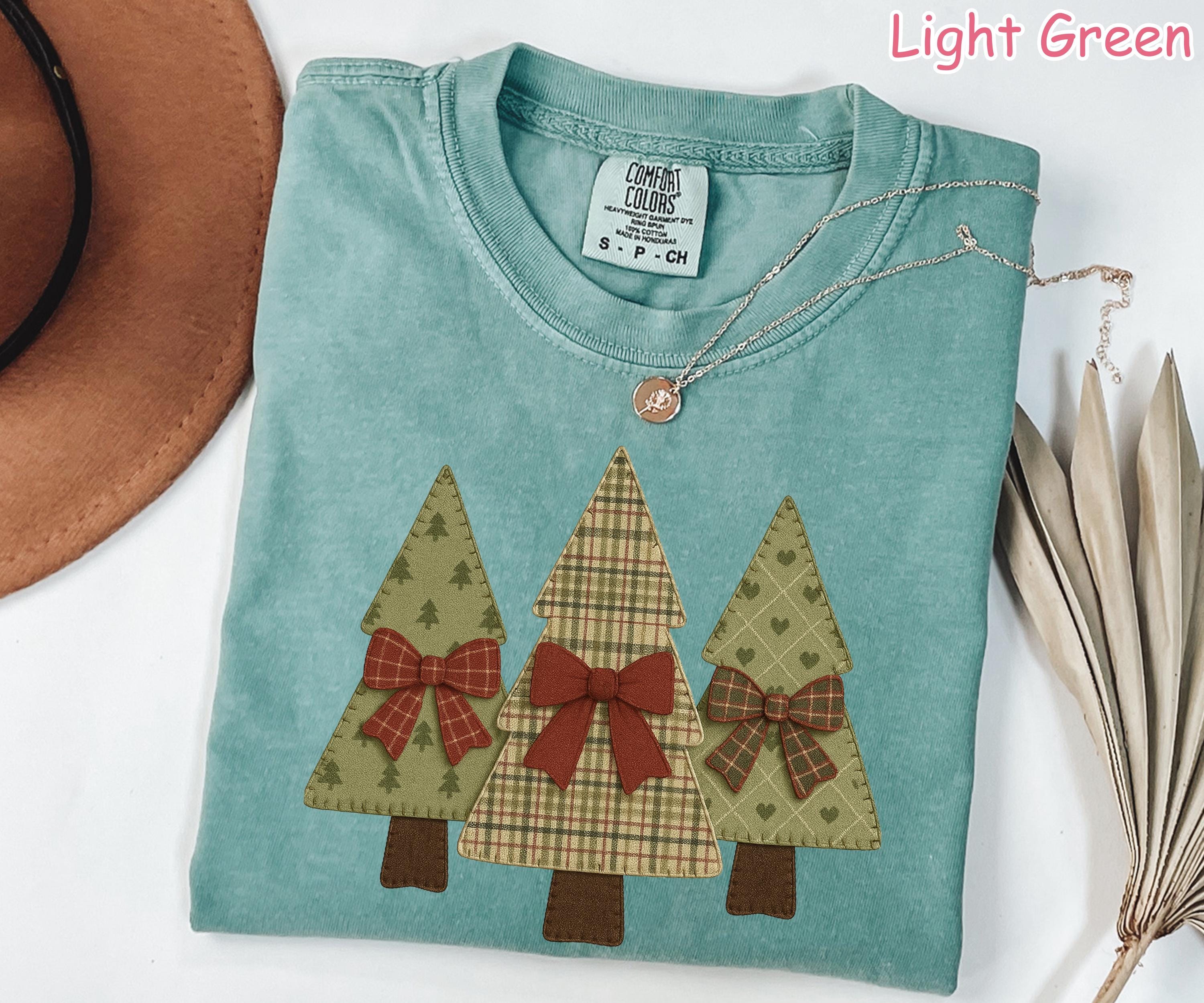 Comfort Colors® Christmas Tree Shirt, Patchwork Christmas Shirt, Retro Holiday Shirt, Coquette Christmas Shirt for Women, Vintage Christmas