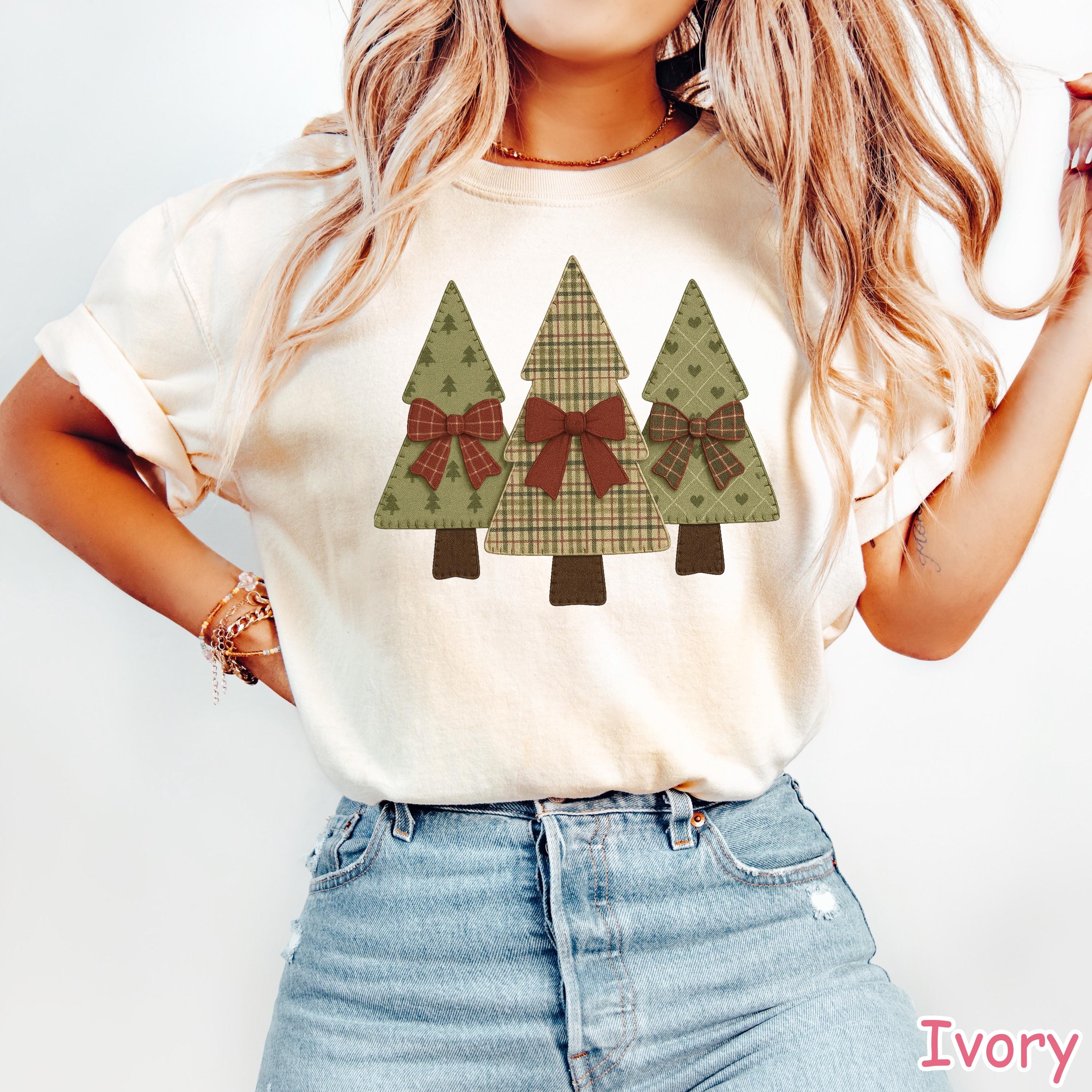 Comfort Colors® Christmas Tree Shirt, Patchwork Christmas Shirt, Retro Holiday Shirt, Coquette Christmas Shirt for Women, Vintage Christmas