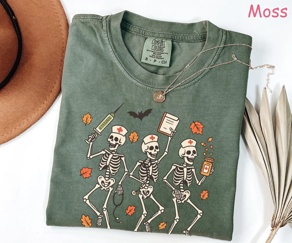 Comfort Colors Halloween Nurse Shirt, Funny Nurse Skeleton Shirt, Halloween Nurse Gift, Fall RN Shirt, Spooky Nurse T-Shirt, Gift for Nurse