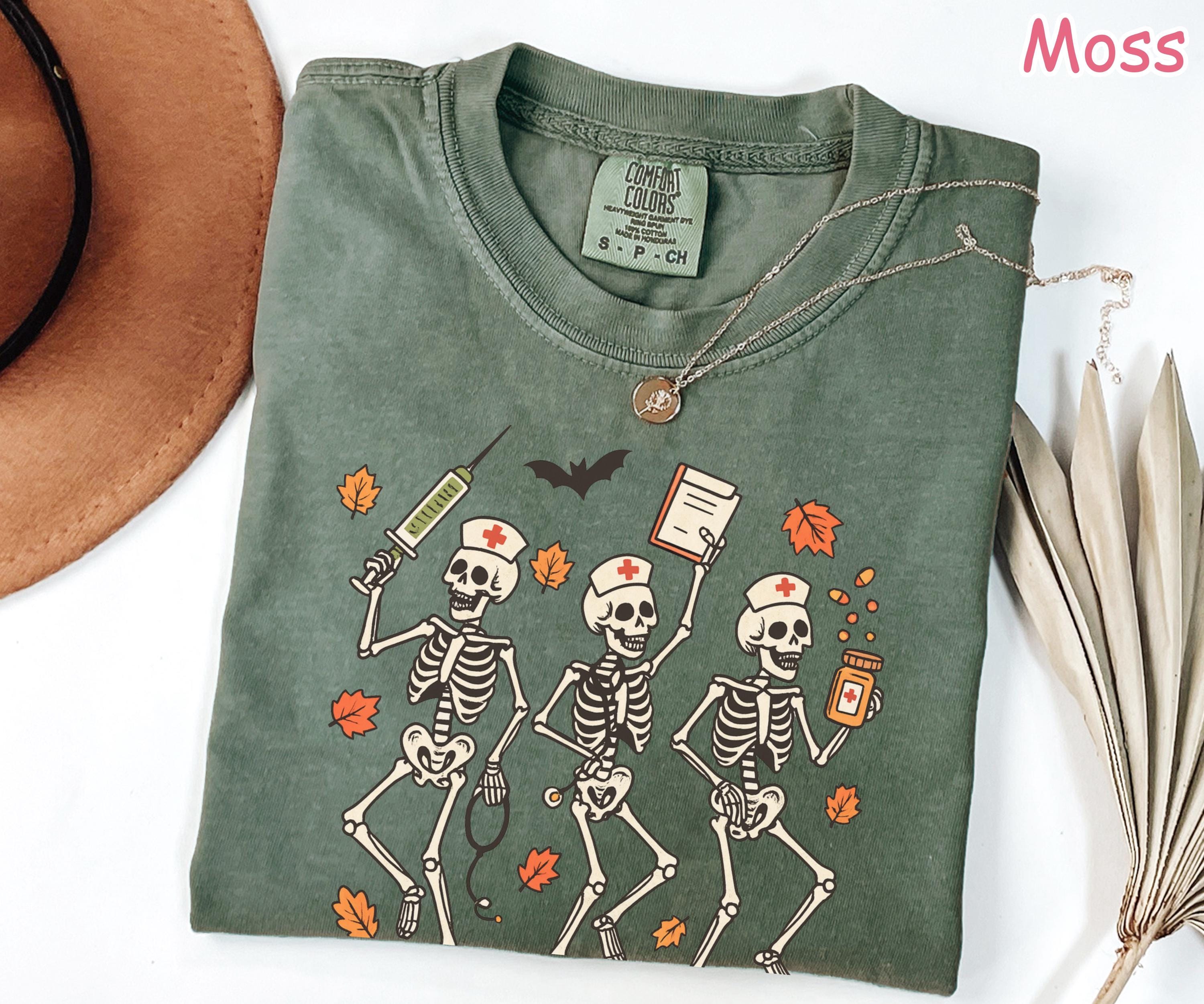 Comfort Colors Halloween Nurse Shirt, Funny Nurse Skeleton Shirt, Halloween Nurse Gift, Fall RN Shirt, Spooky Nurse T-Shirt, Gift for Nurse