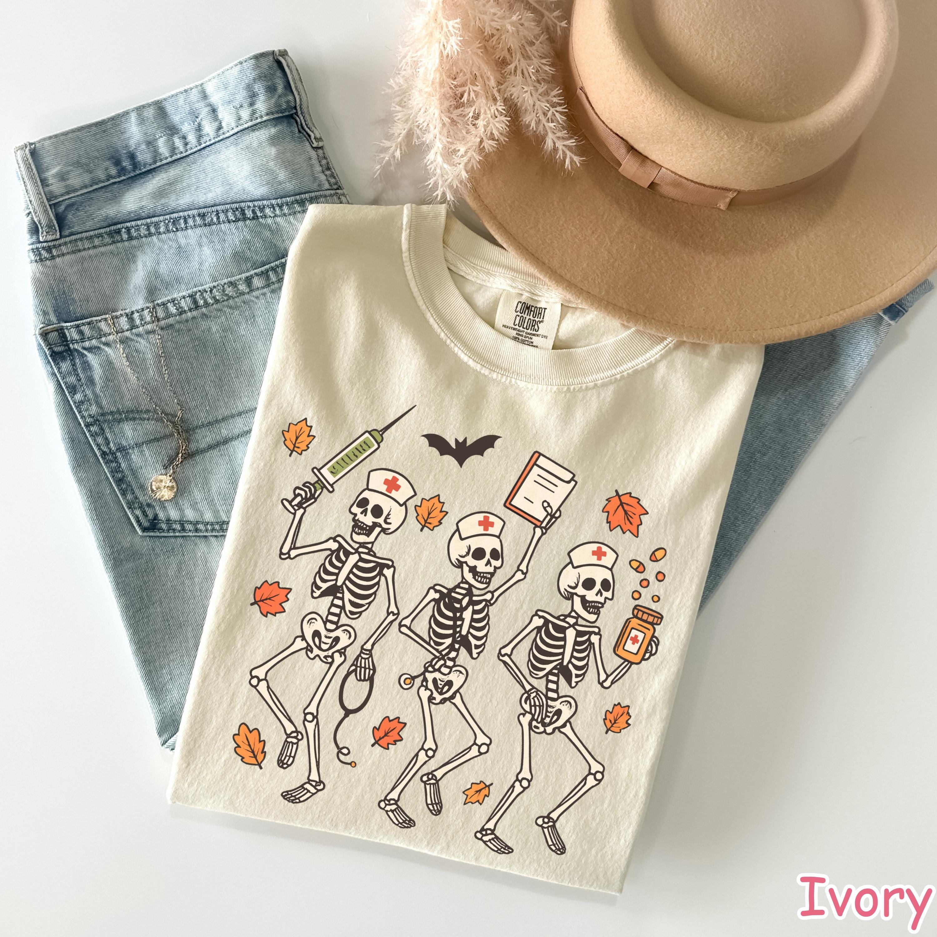 Comfort Colors Halloween Nurse Shirt, Funny Nurse Skeleton Shirt, Halloween Nurse Gift, Fall RN Shirt, Spooky Nurse T-Shirt, Gift for Nurse