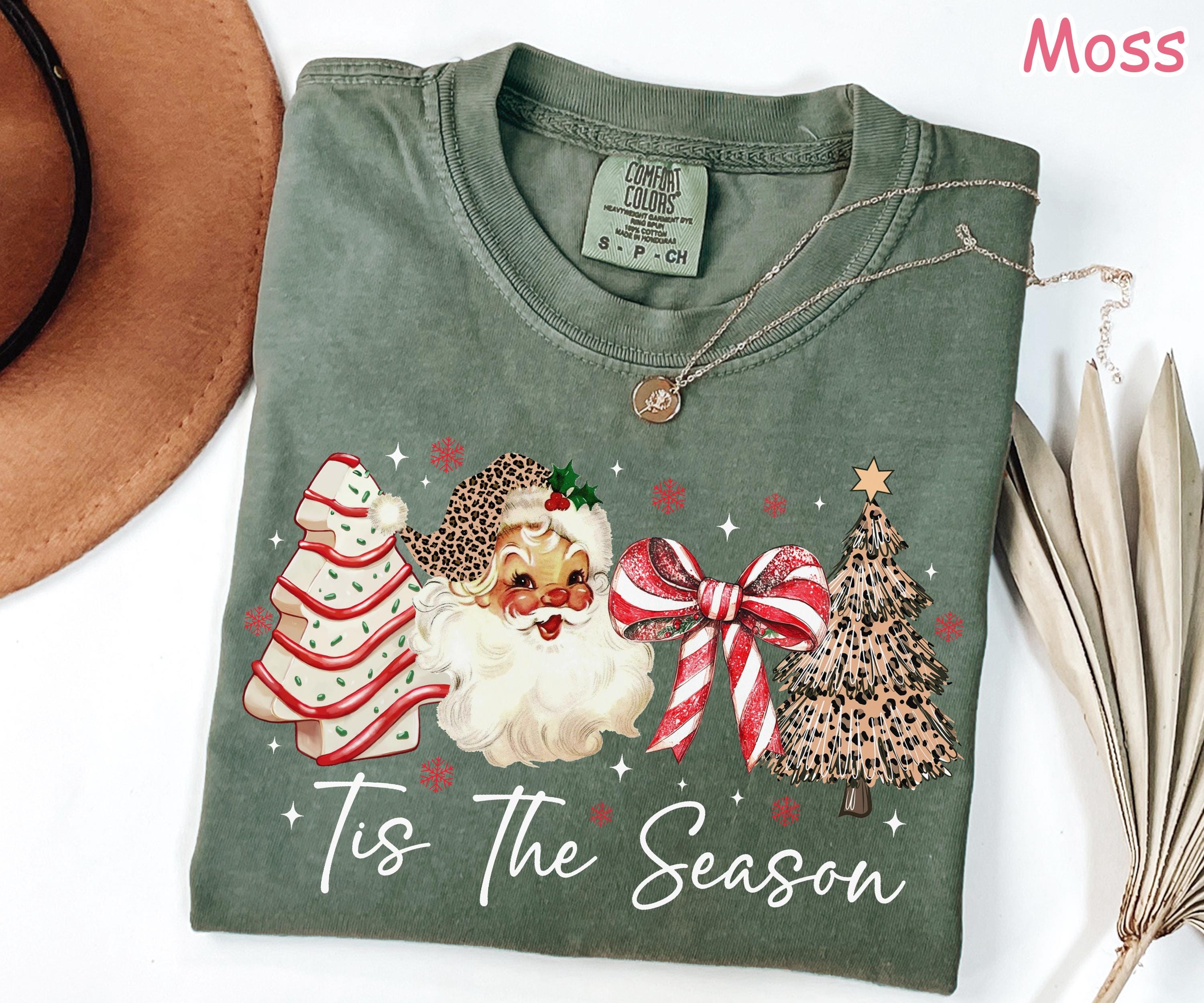 Comfort Colors Christmas Shirt: Leopard Tree, Retro Santa Tee